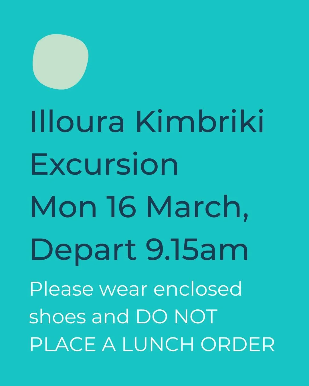 Reminder to Illoura students of their excursion to Kimbriki tomorrow!
Please do not order a lunch delivery for Monday, but pack a snack, lunch and water bottle to take with them.
We're looking forward to seeing what they learn and wish to follow up o