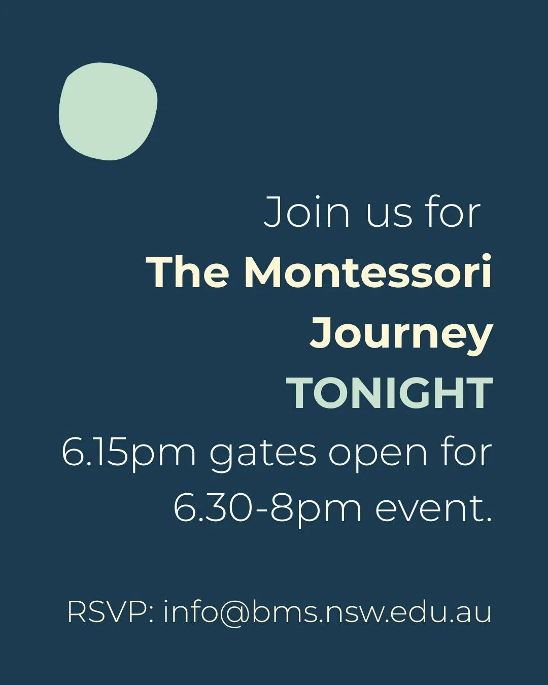 Don't miss this event TONIGHT- Wednesday 18 March, 6.30pm.

Understand how we teach grammar and literacy throughout the years (3-12) using the Montessori materials, witnessing how we inspire your child to love learning at BMS.

Reserve your spot: inf