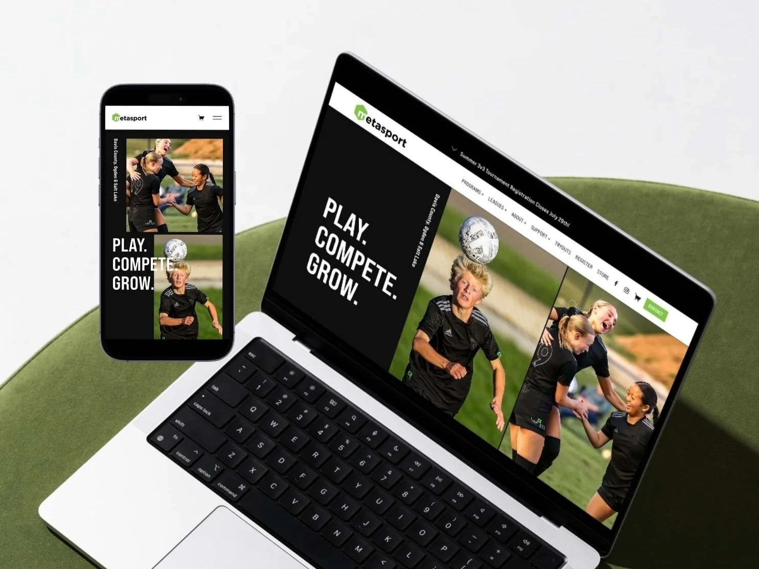 Metasport FC website on laptop and mobile phone