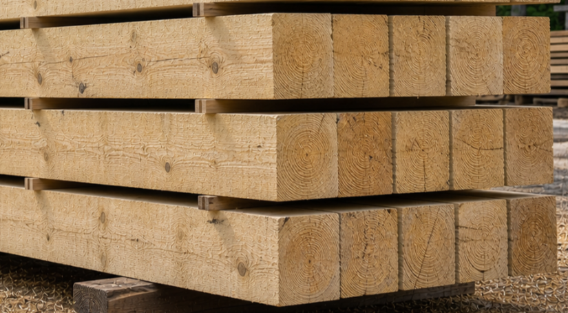 Stacked timbers.