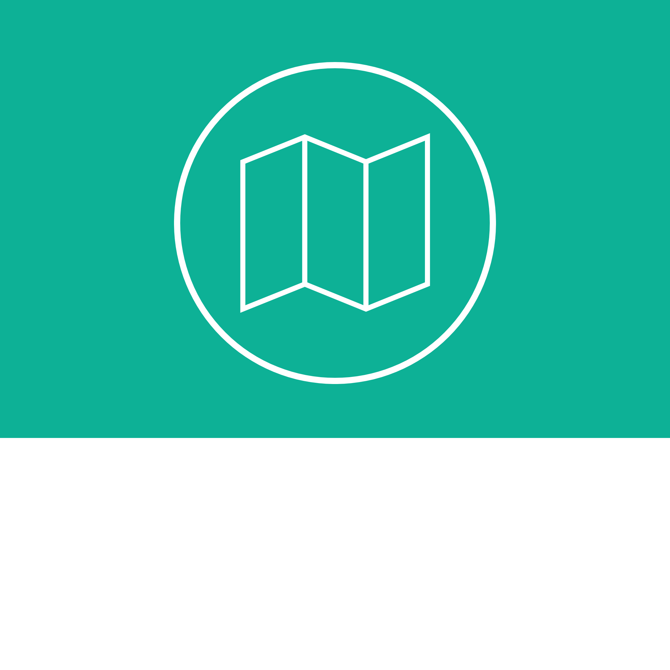 Stylized map icon in white outline on green background