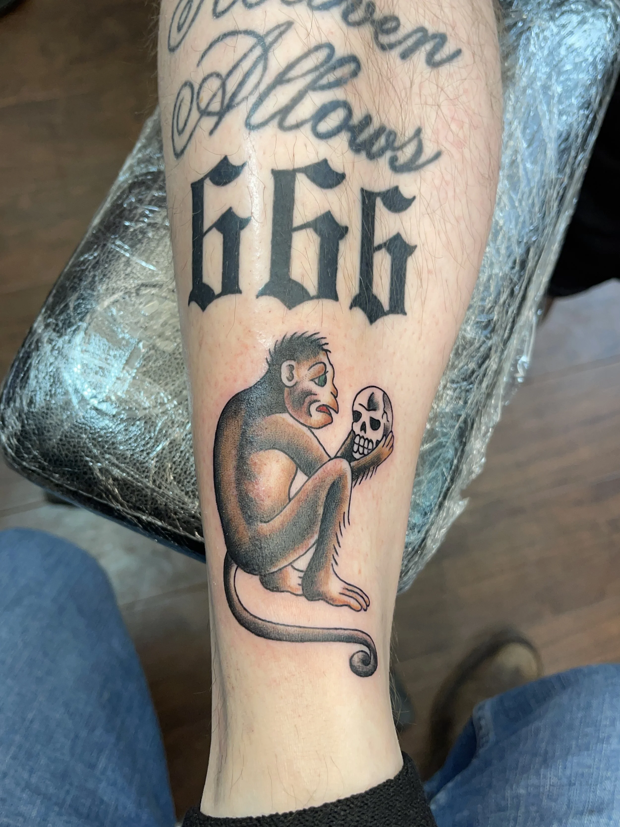 monkey skull black and grey tattoo.JPG