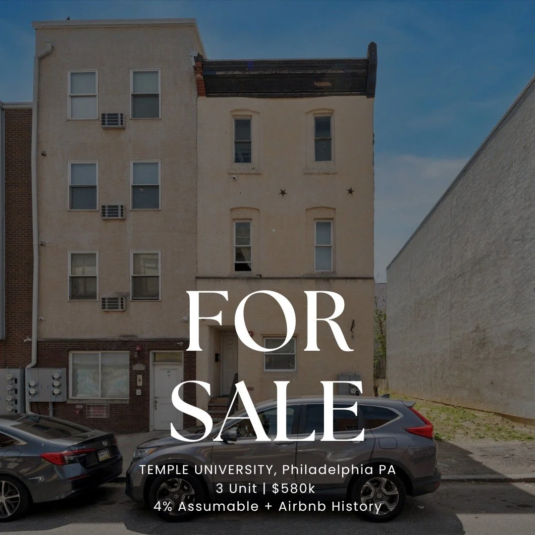 Turnkey Airbnb near Temple University with assumable 4% mortgage and seller financing available.

&bull; 5-year short-term rental history
&bull; Assumable 4% mortgage
&bull; Seller financing on remaining balance
&bull; Furniture available for turnkey
