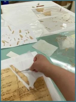 Reunification of paper fragments. Each fragment placed progressively increased the
chance of positively placing the others.