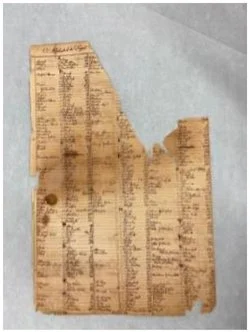 Even small losses at the bottom right corner and gutter represent significant losses of
information on this densely written page. The large loss of the top right corner contained dozens of entries that hold the key to navigating the search for specif