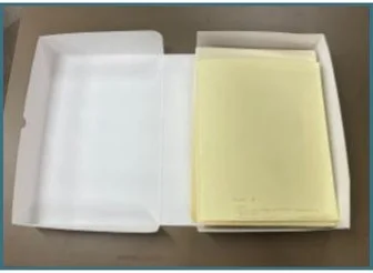 Folders containing the entire book, shown here inside a new clamshell box. Folders
are marked with details about the range of pages within. If users must access the original object, this is the first view a user will see.