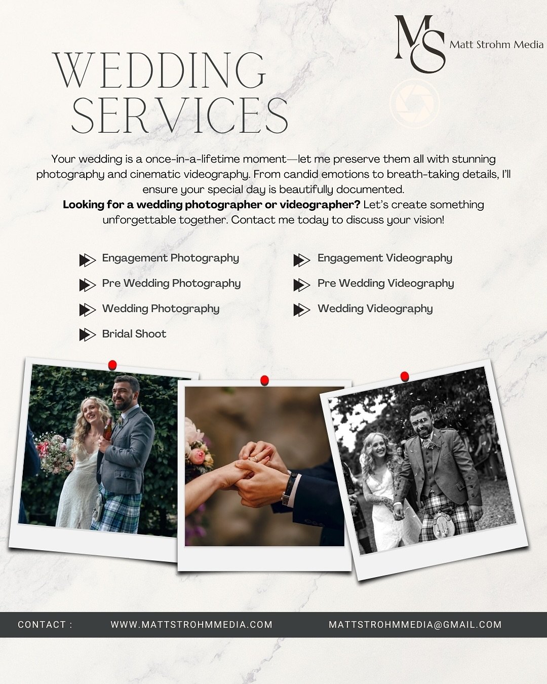 Whether you a business looking to grow your brand, you&rsquo;ve got an event coming up you want to capture, you want some professional portraits or you&rsquo;re planning a wedding or many more.

I&rsquo;ve got you covered! Please send me a DM, email 