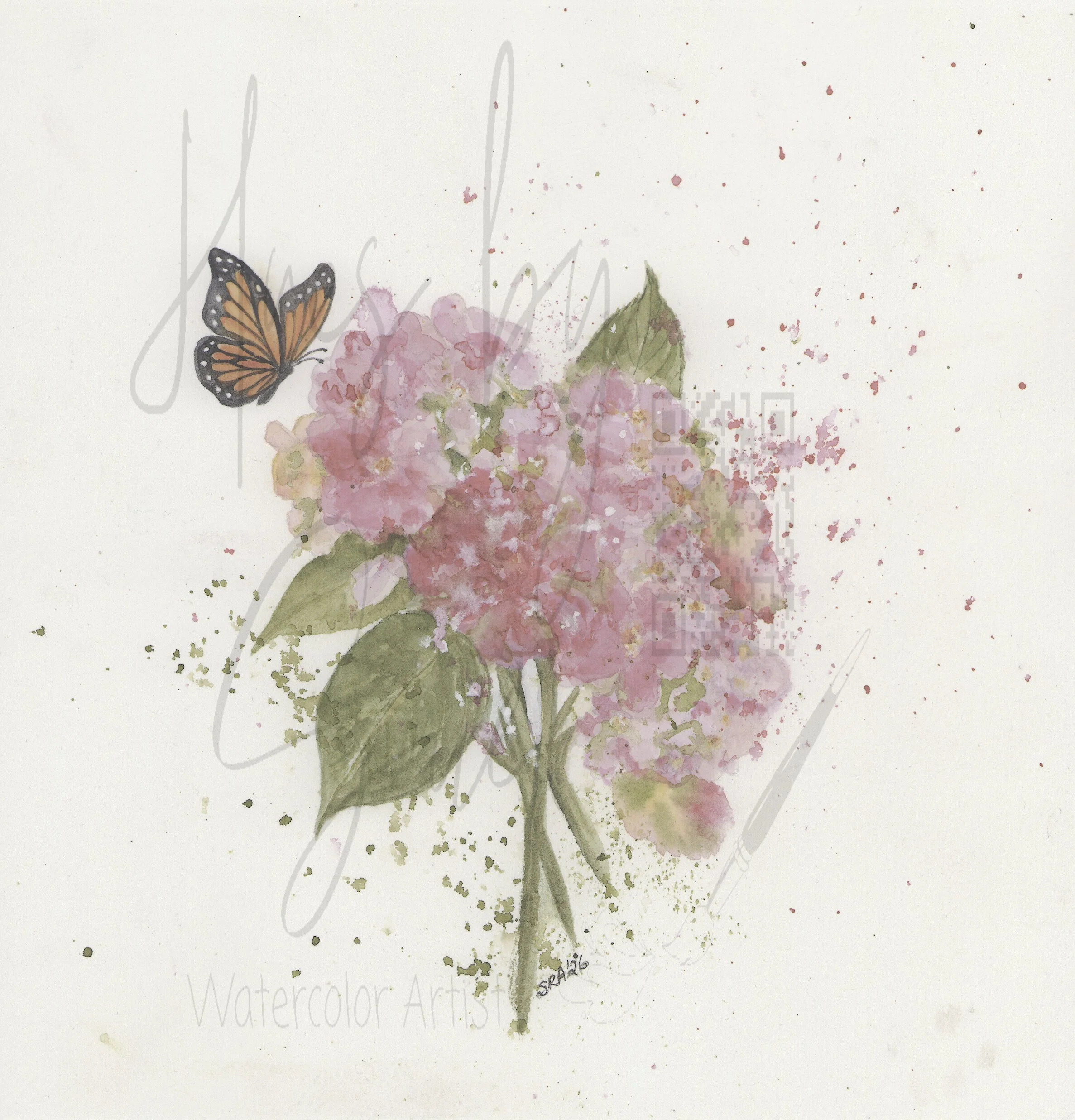 Pink Hues Hydrangeas Watercolor Art