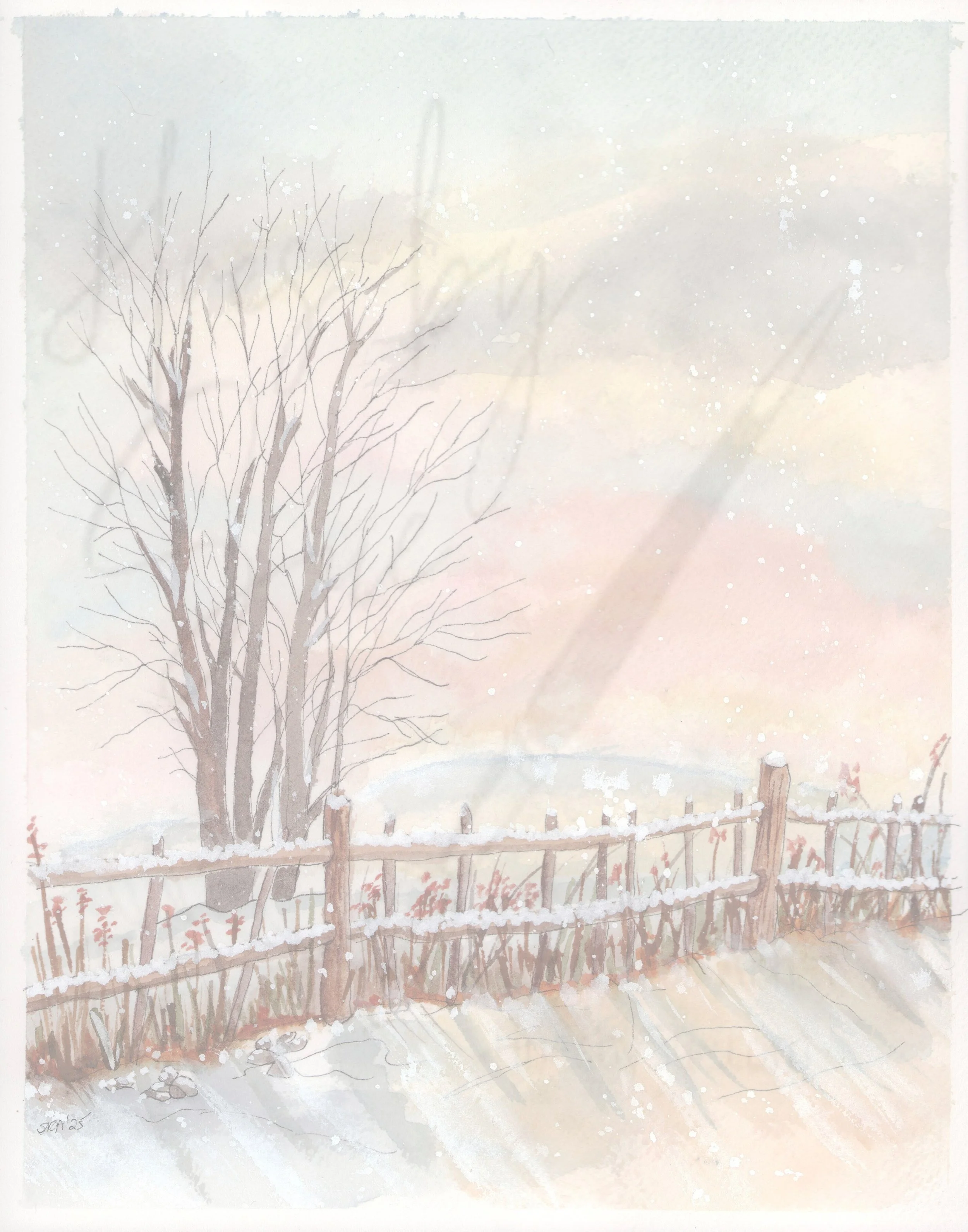 Tranquil Winter Scene Original Watercolor