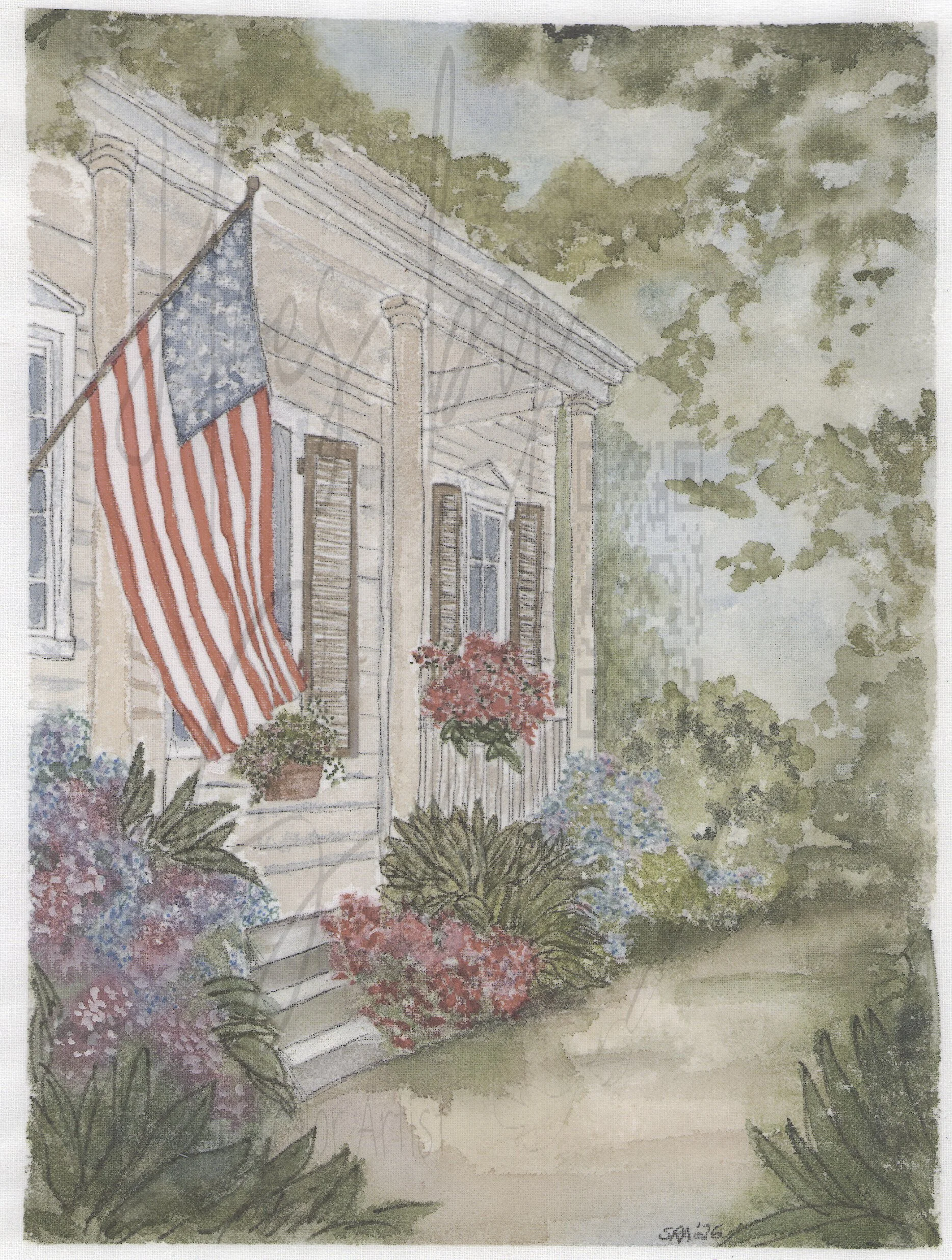 Charming Americana Watercolor – Front Porch Delight