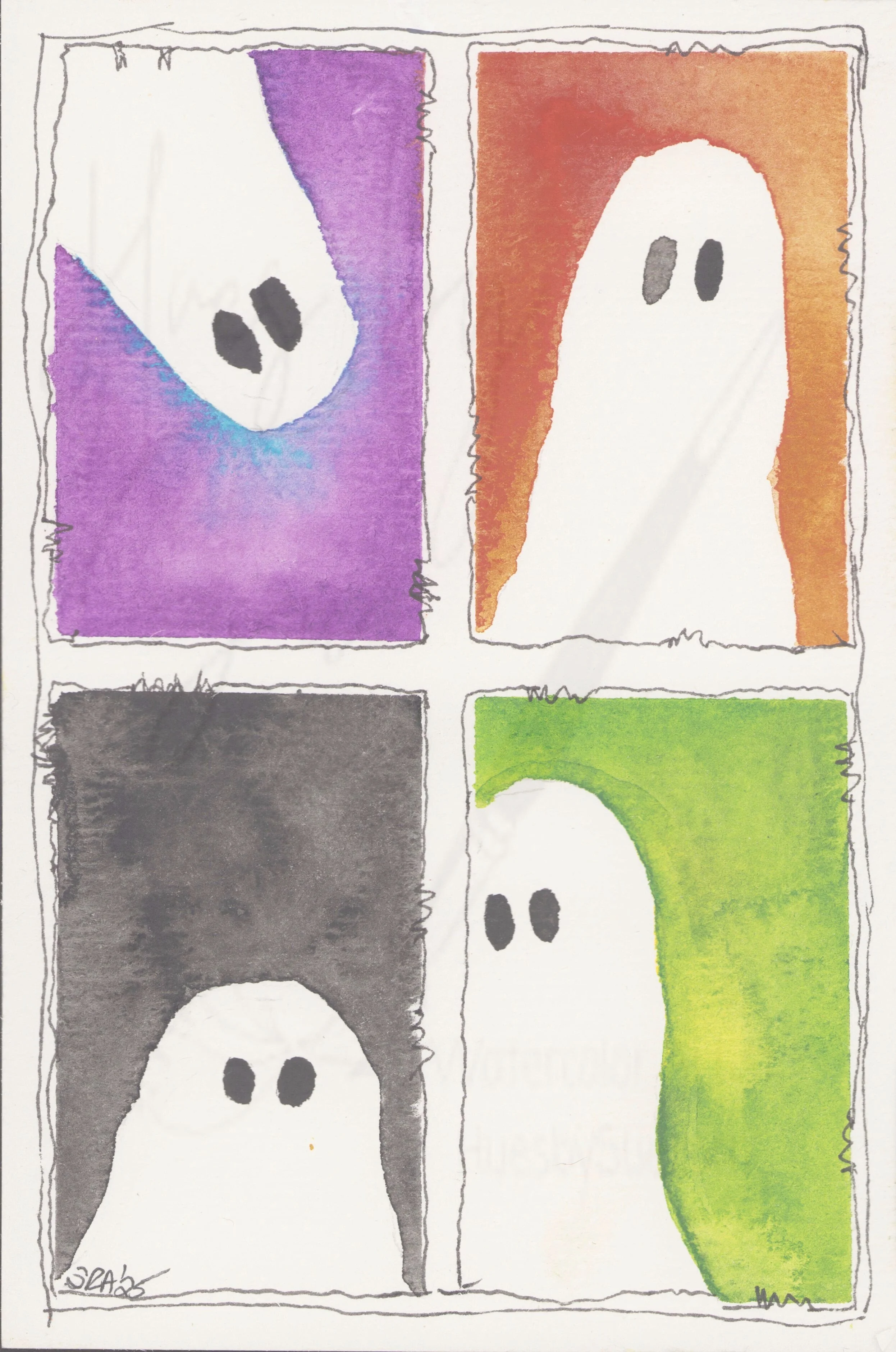 Spectral Whimsy: Ghost Quartet Greeting Card