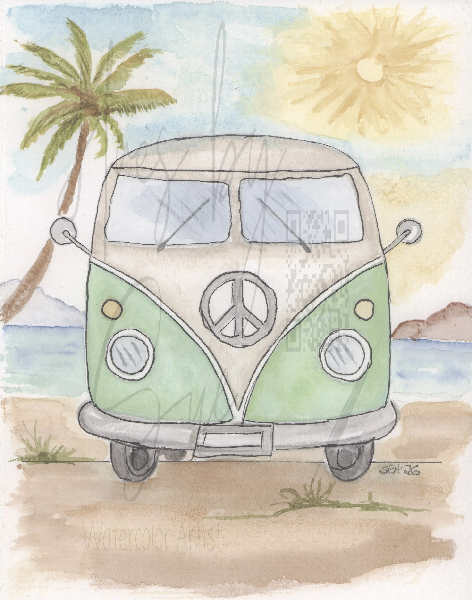 Retro Beach Trip Watercolor Art
