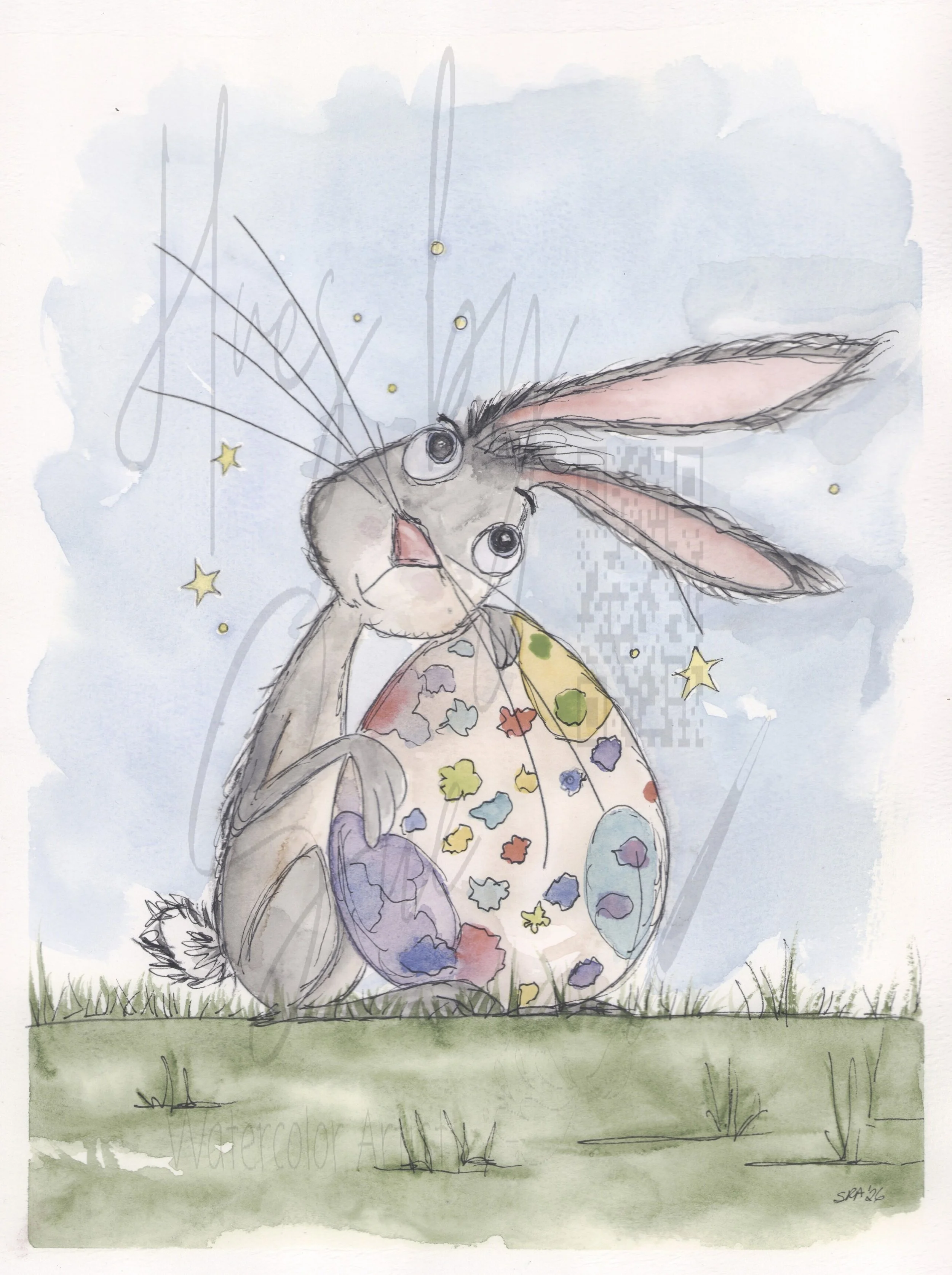 Easter Bunny Watercolor Art - 8x10 Decor
