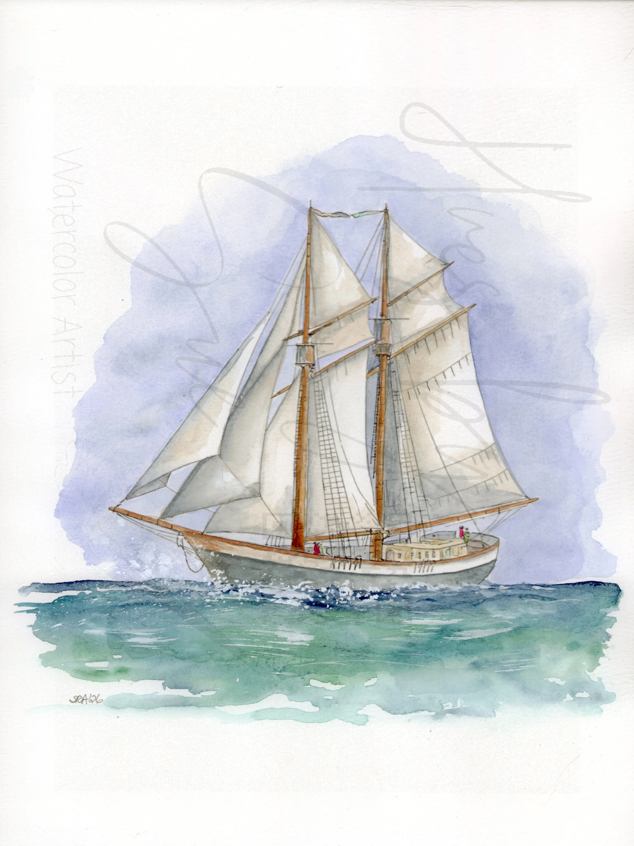 Sail into Serenity Watercolor Painting