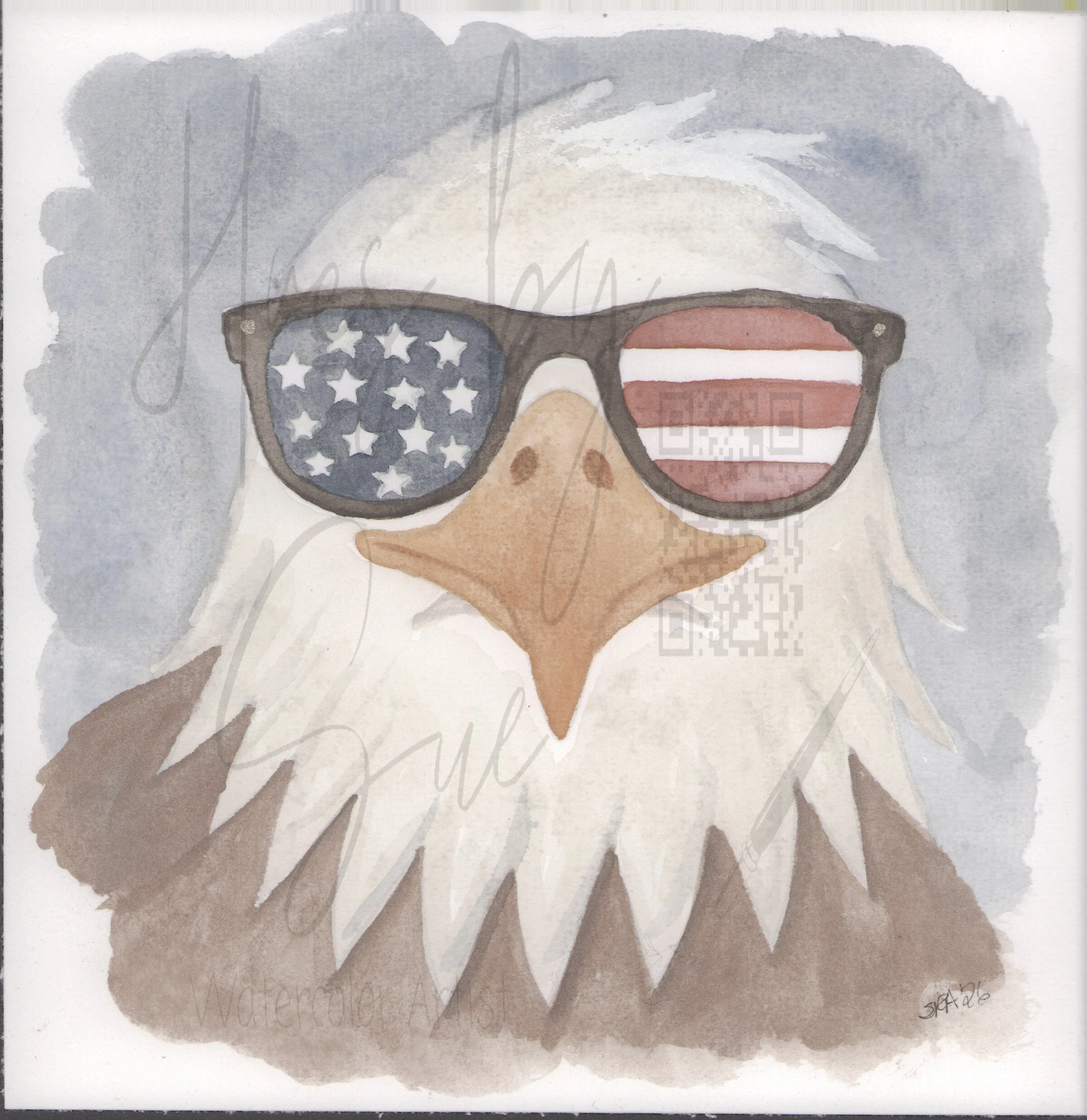 Patriotic Bald Eagle Watercolor Art