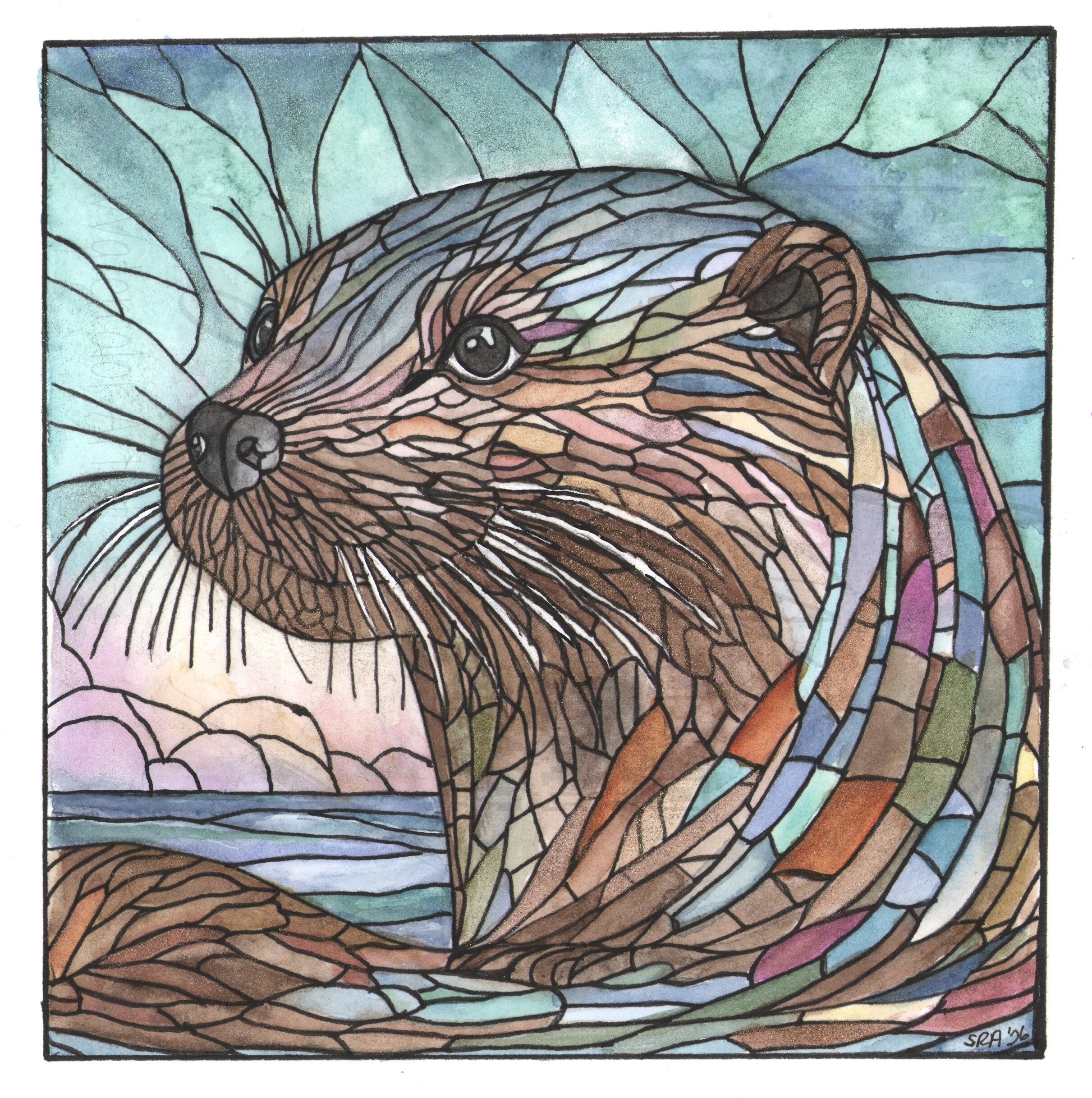 Mosaic Otter Watercolor Art