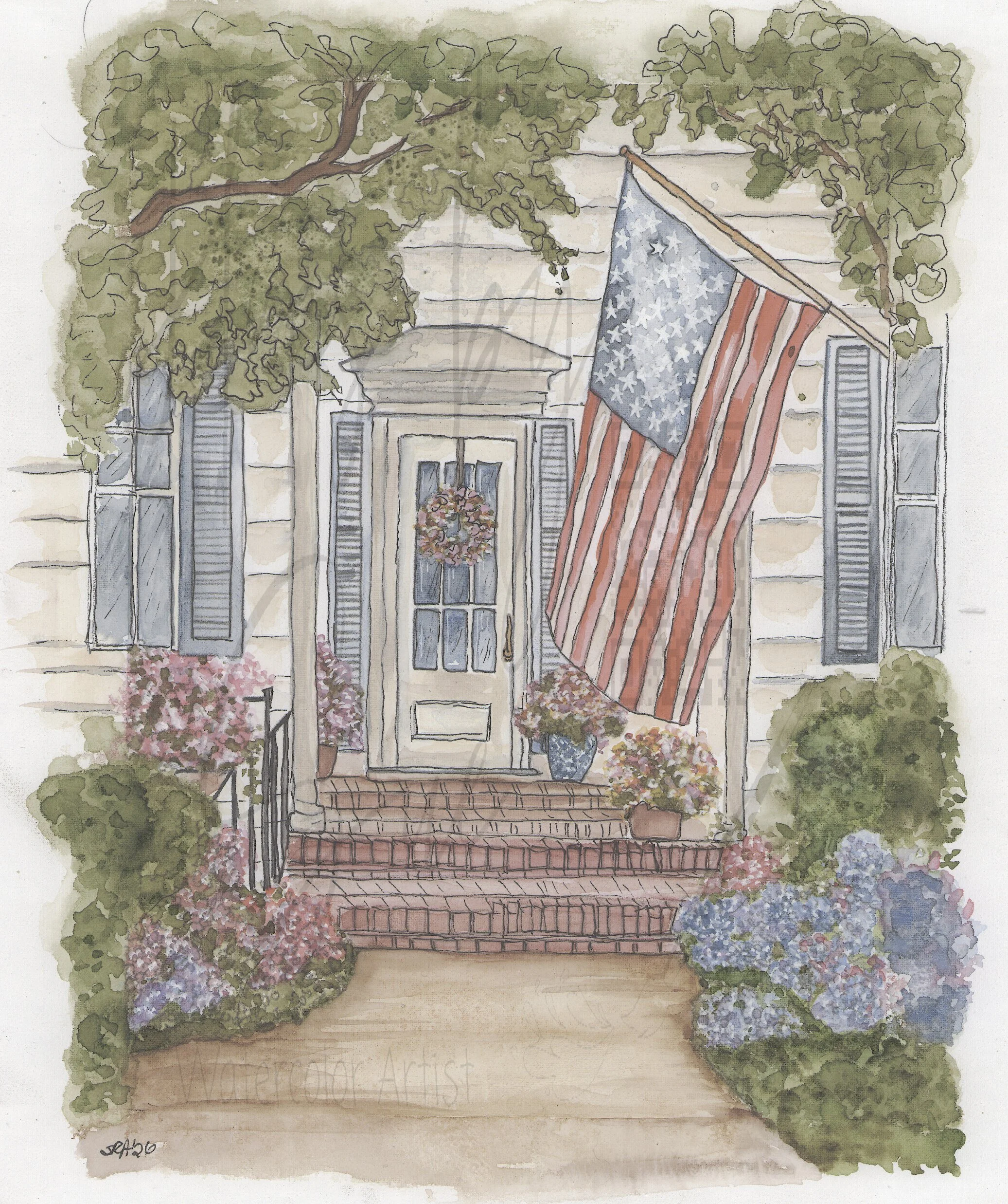 Patriotic Watercolor Front Door Art