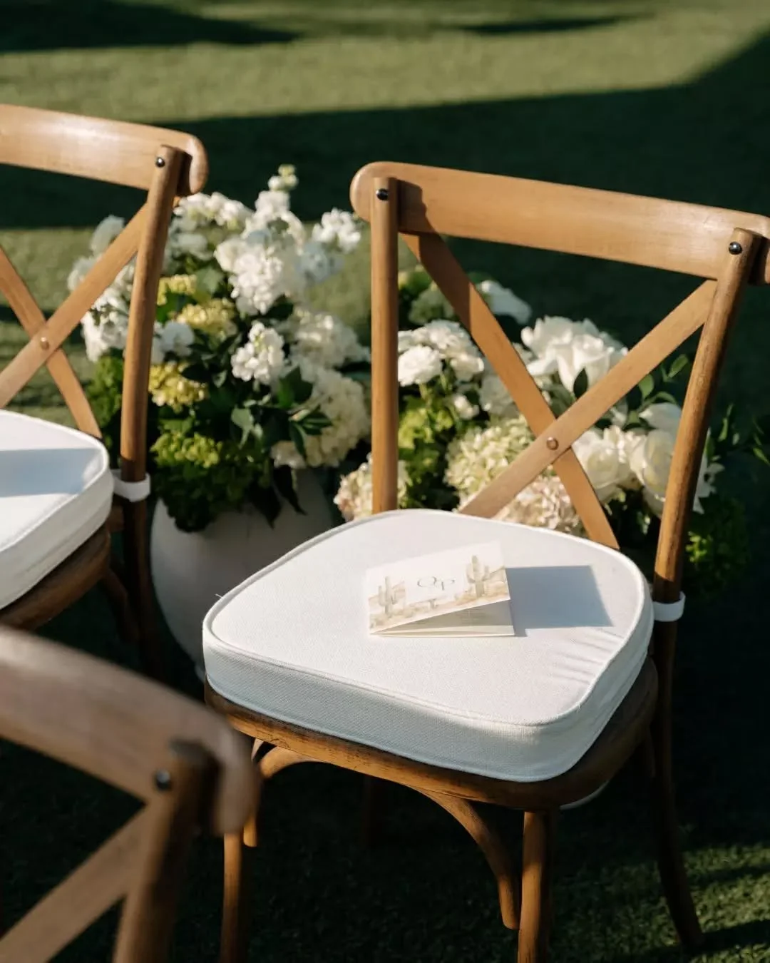 There is so much beauty in the subtle details 🍃 For Olivia + Patrick&rsquo;s celebration, we loved seeing how our plush white chair cushions completely transformed the ceremony and reception seating, adding that intentional layer of comfort and ligh