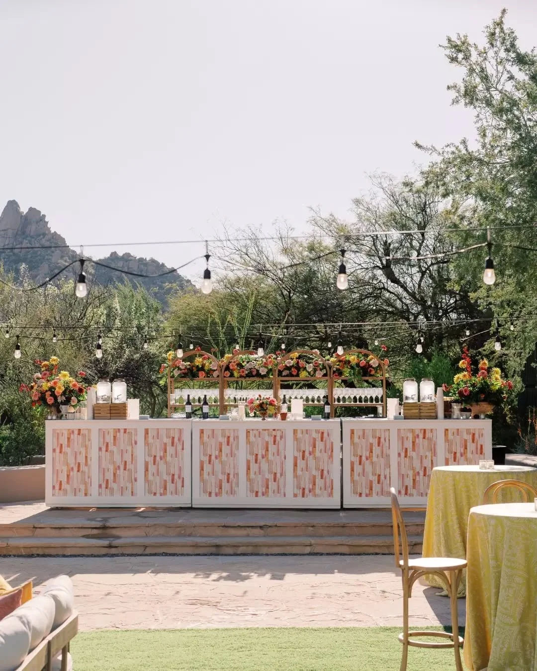 Dreaming of sunny summer hues and all the ways our couples are going to customize our pieces in 2026 😍

We love the custom vinyl inserts shown here on our Sarrah Bars paired with Ozzy Bar Back Shelves for an alfresco rehearsal dinner. 
.
.
.
Event P