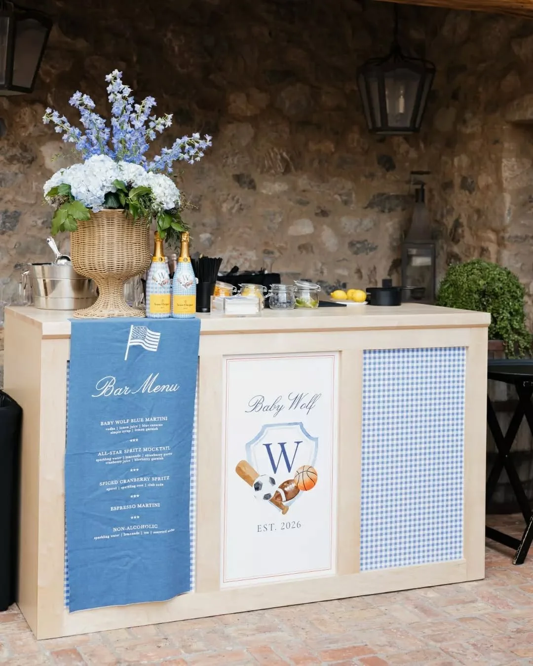 Milestones deserve a design language all their own. 💙

We loved helping @somethingdarlingevents bring this "Baby Wolf" celebration to life. Between the Sarrah Bar customized with gingham branding and the arched back bar painted in a deep, 