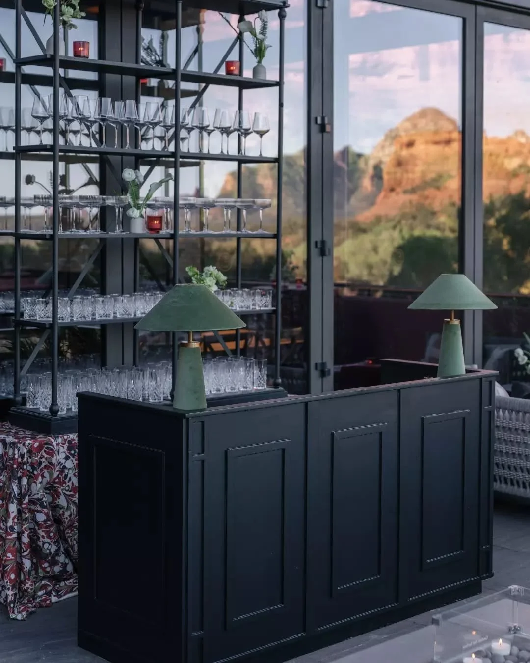 Introducing our Moss Green Table Lamp - and what a debut. 🌿

Paired with the Jenni Bar and Kylie Bar Back Shelf for Cindy + Chris' celebration at @enchantment_resort in Sedona, this new piece did exactly what great lighting should do, it added warmt