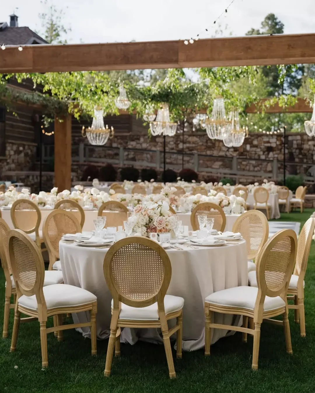 Dinner outside with this view. Our Sofia Chairs didn't complain 🌿
.
.
.
Planning &amp; Coordination: @shineeventsaz 
Venue: @pinecanyonaz
Photo: @ashleyraephotography
Videographer: @kylehustis 
Floral: @bloomandblueprint
Makeup: @_michaelfranco_
Day