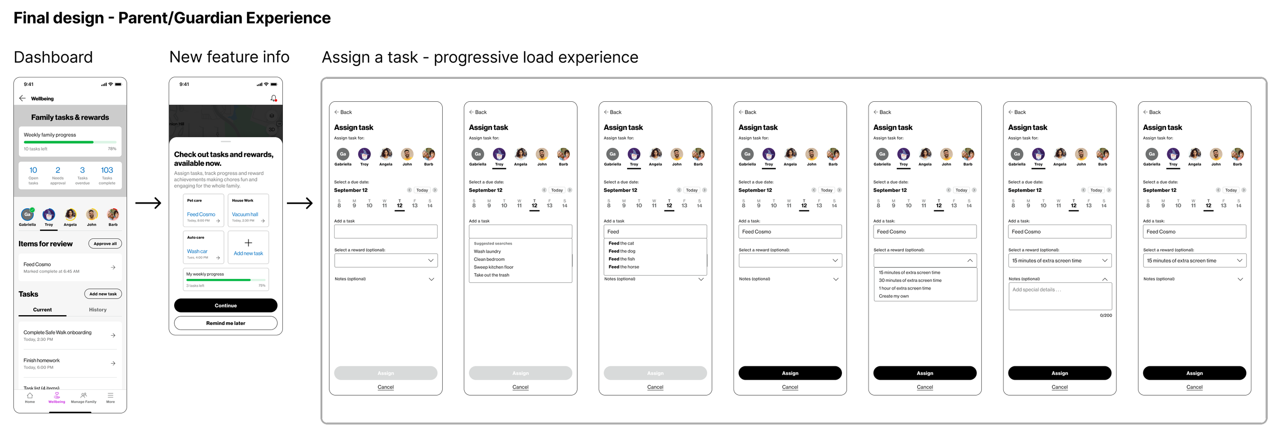 Image of the final design for the parent experience