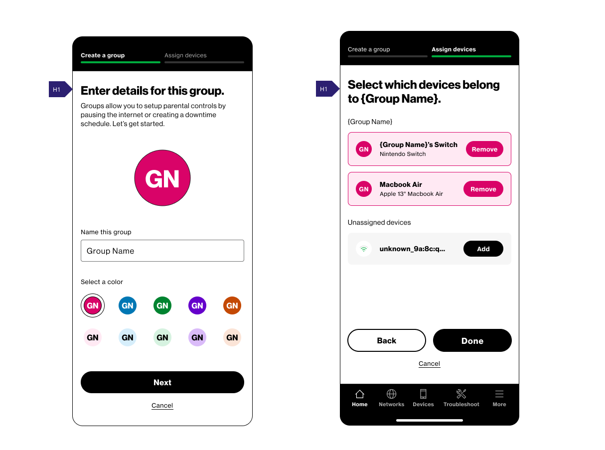 Image of a screen with heading annotations