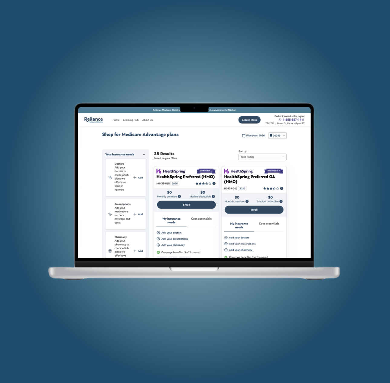 Image of landing page for Medicare Advantage Plan Selection website