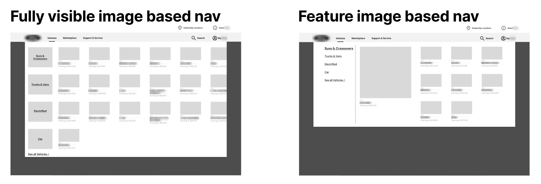 Image of initial large viewport explorations for the structure of the navigation