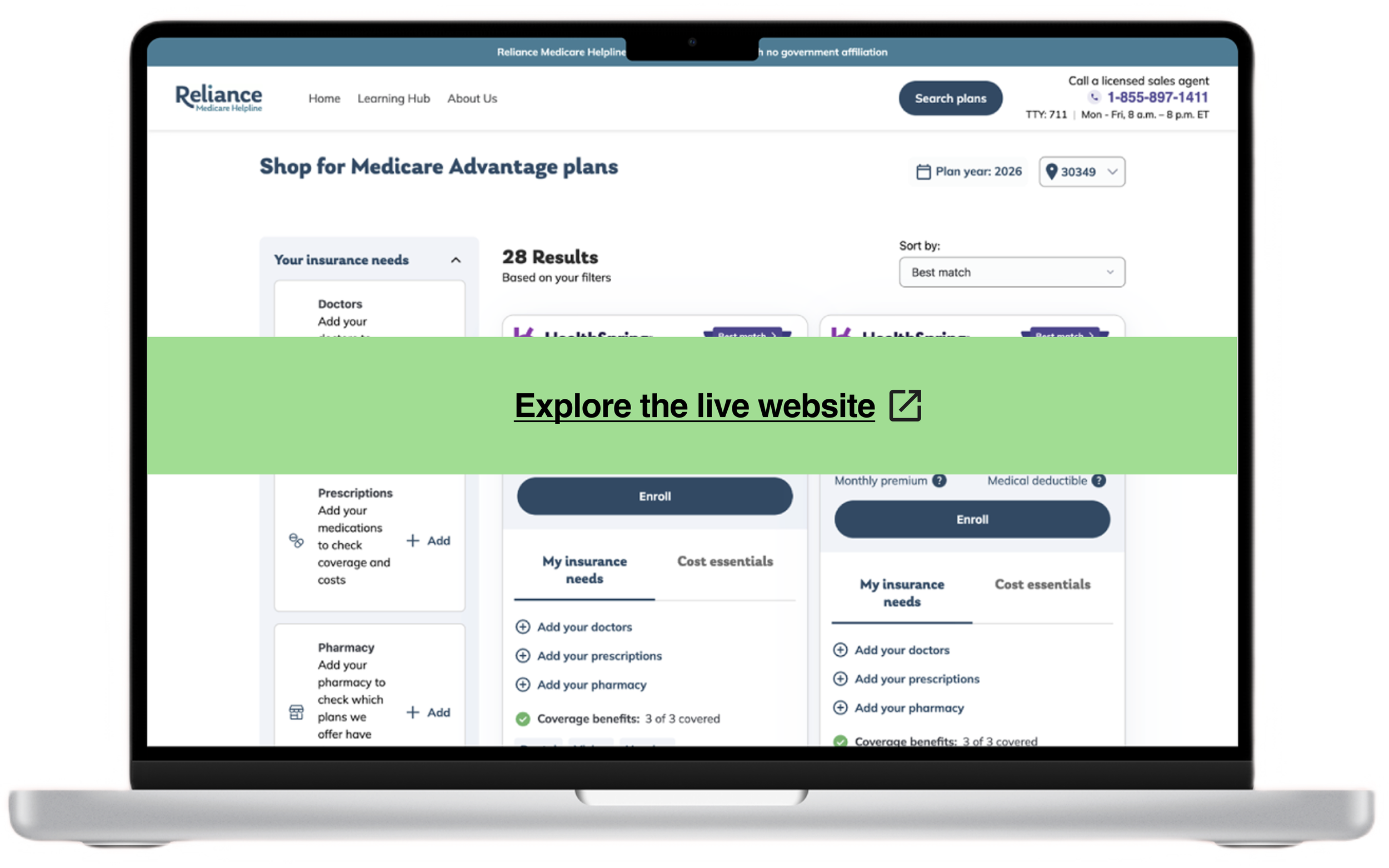 Image of the final designs live on the client website