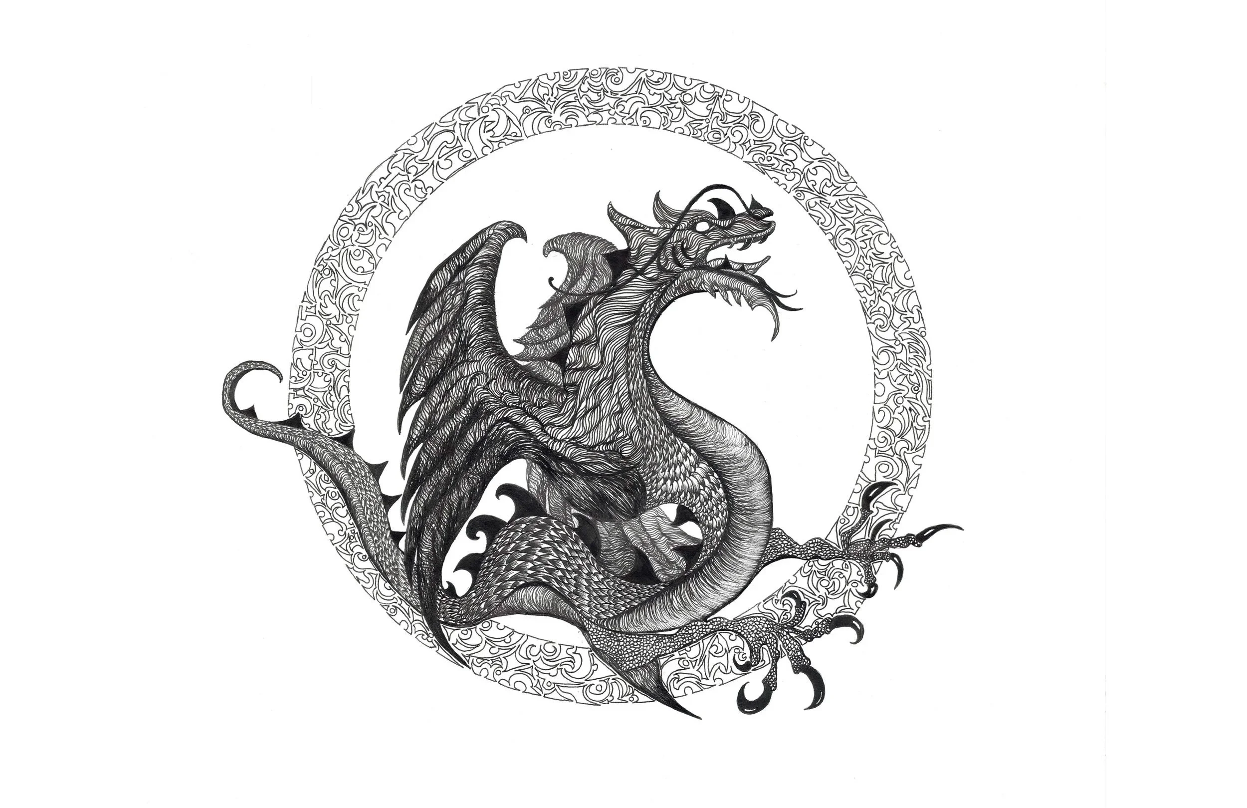Hand drawn abstract ink Dragon