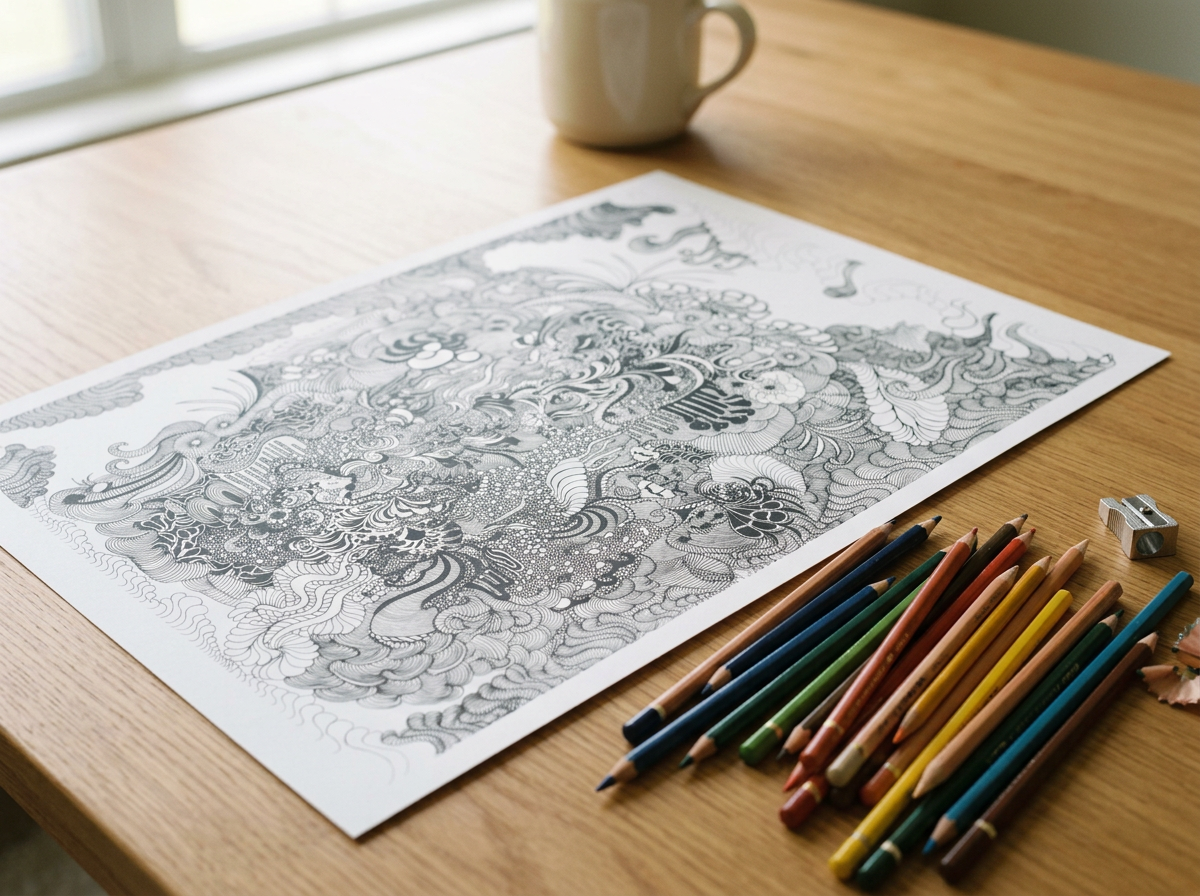 Immersive colouring poster, Doodle art A2 size