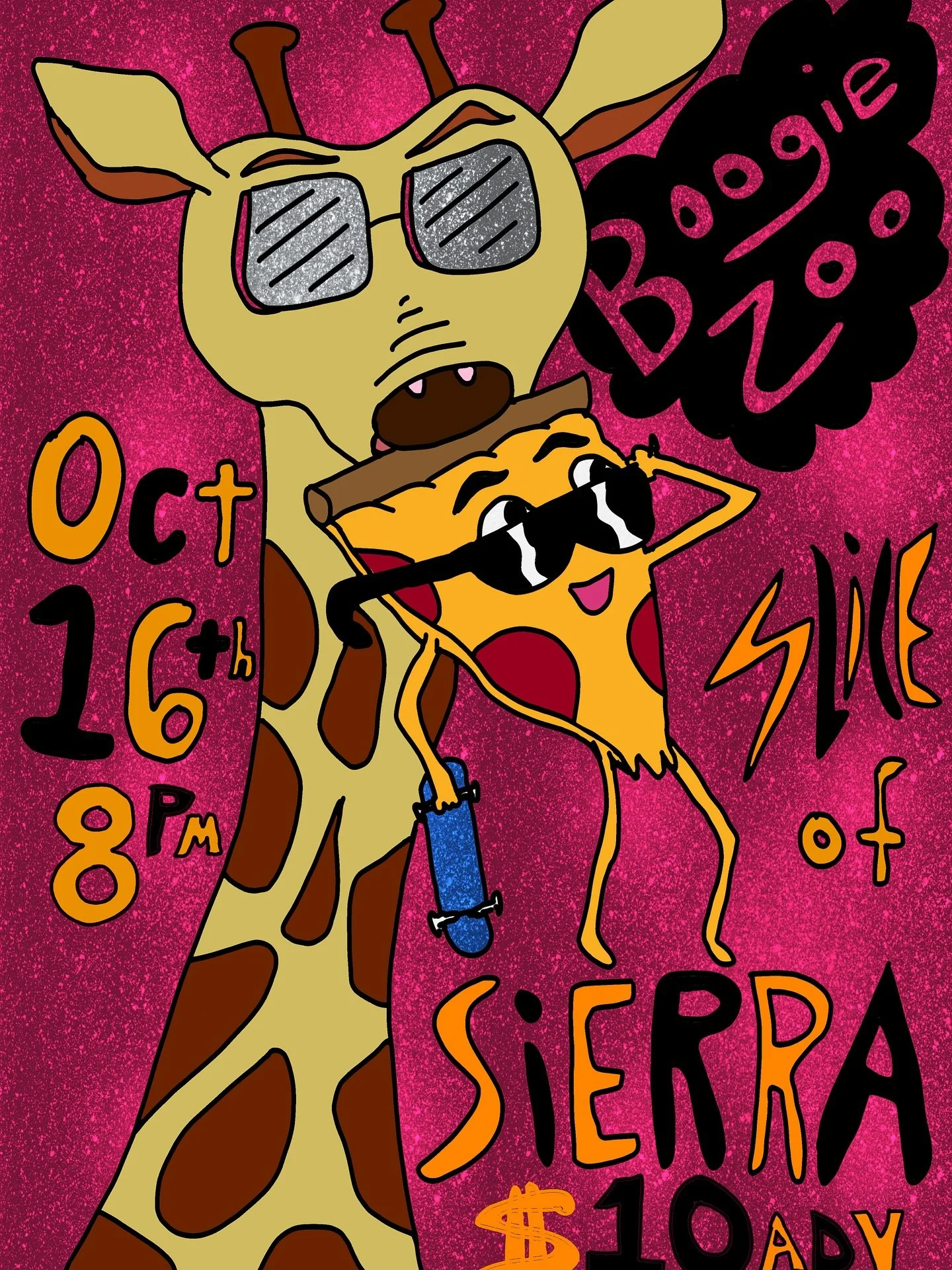 Tickets are still available for Boogie Zoo @sliceofsierrapizza tomorrow 10/16 at 8pm. Buy a ticket in advance and get entered in a raffle for a PIZZA &amp; LIMITED PRINT POSTER (only 2 printed!!!) All advance ticket holders will receive a holographic