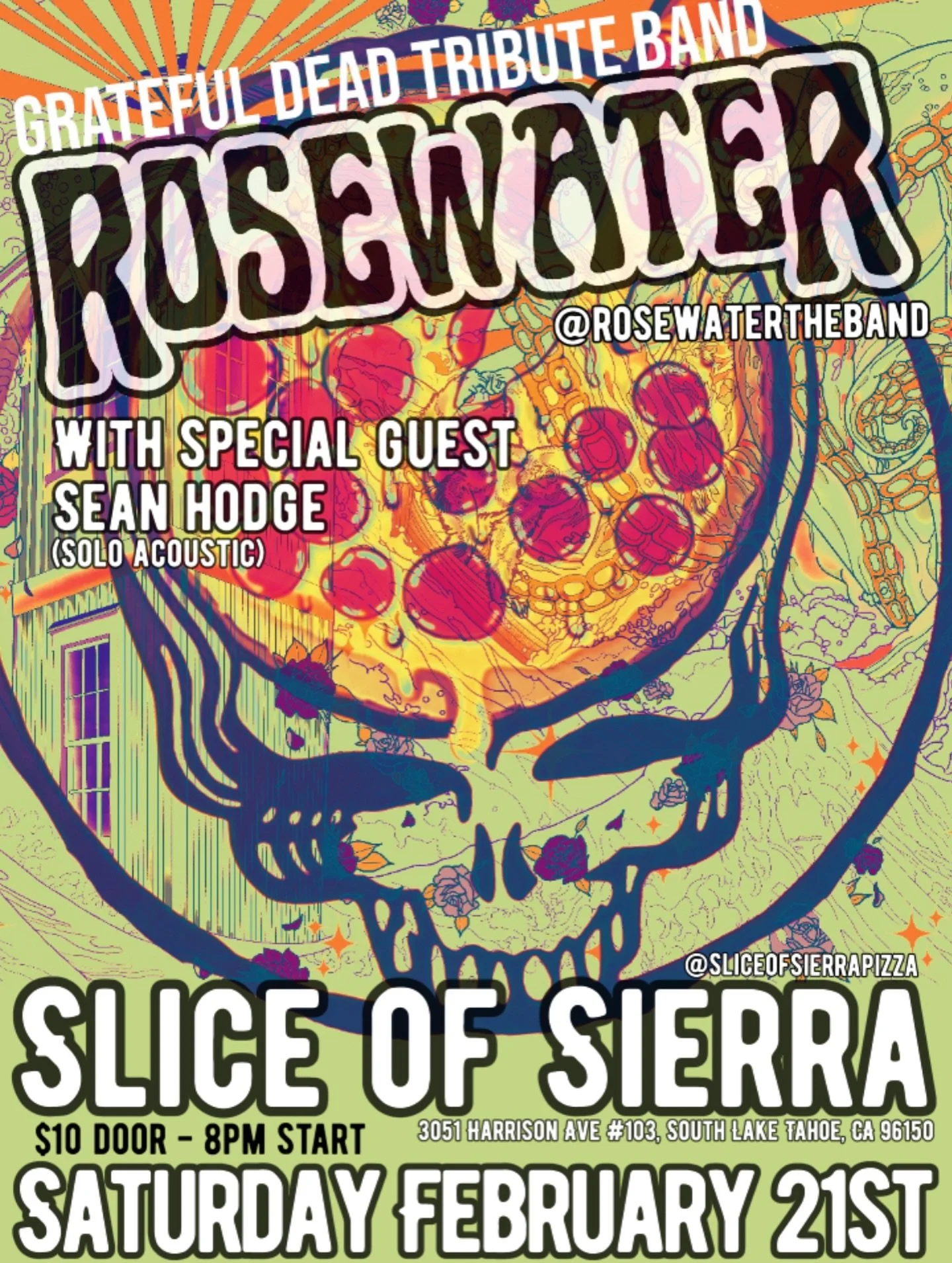 Show announcement: I&rsquo;ll be opening for @rosewatertheband at Slice of Sierra next month with a special high energy solo acoustic set. These guys are awesome and we are stoked to have them in South Lake. Mark your calendars!!!