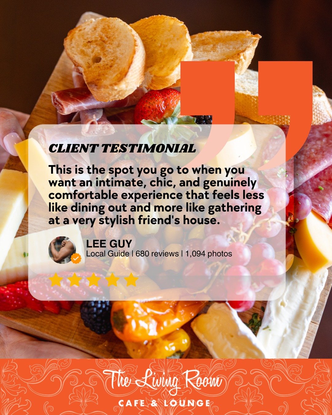 When your guests say it best. ✨

Thank you, Lee, for capturing exactly what we aim to create&mdash;an intimate, chic, and effortlessly comfortable place to gather, sip, and savor.

#TheLivingRoom #ClientLove #LocalFavorite #ScottsdaleEats #AZFoodie #