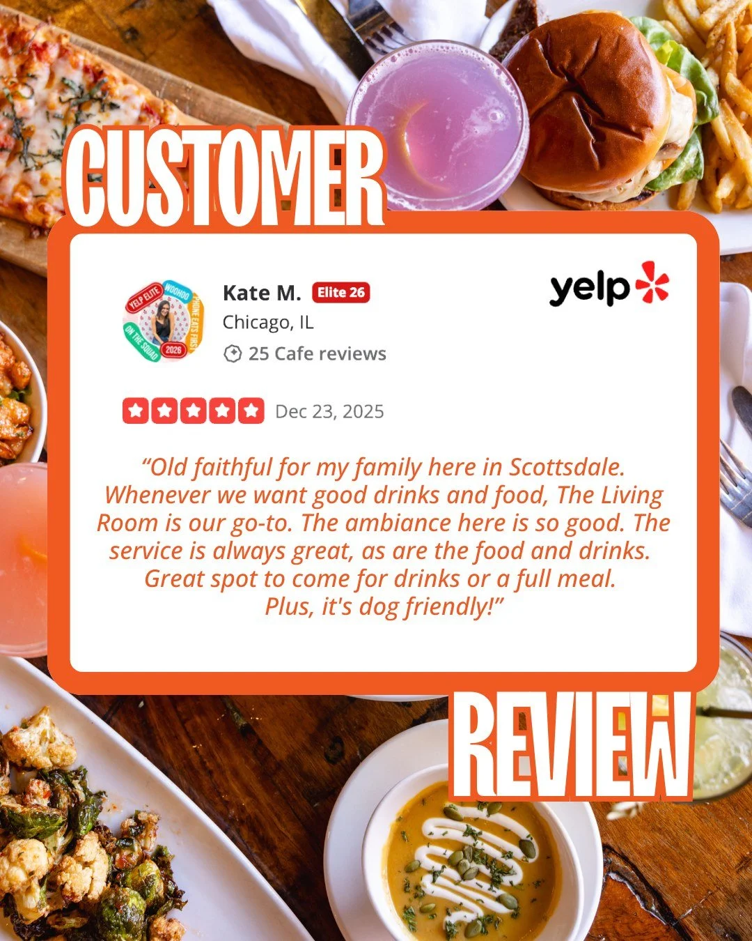 "Old faithful for my family here in Scottsdale. Whenever we want good drinks and food, The Living Room is our go-to. The ambiance here is so good. The service is always great, as are the food and drinks.
Great spot to come for drinks or a full m