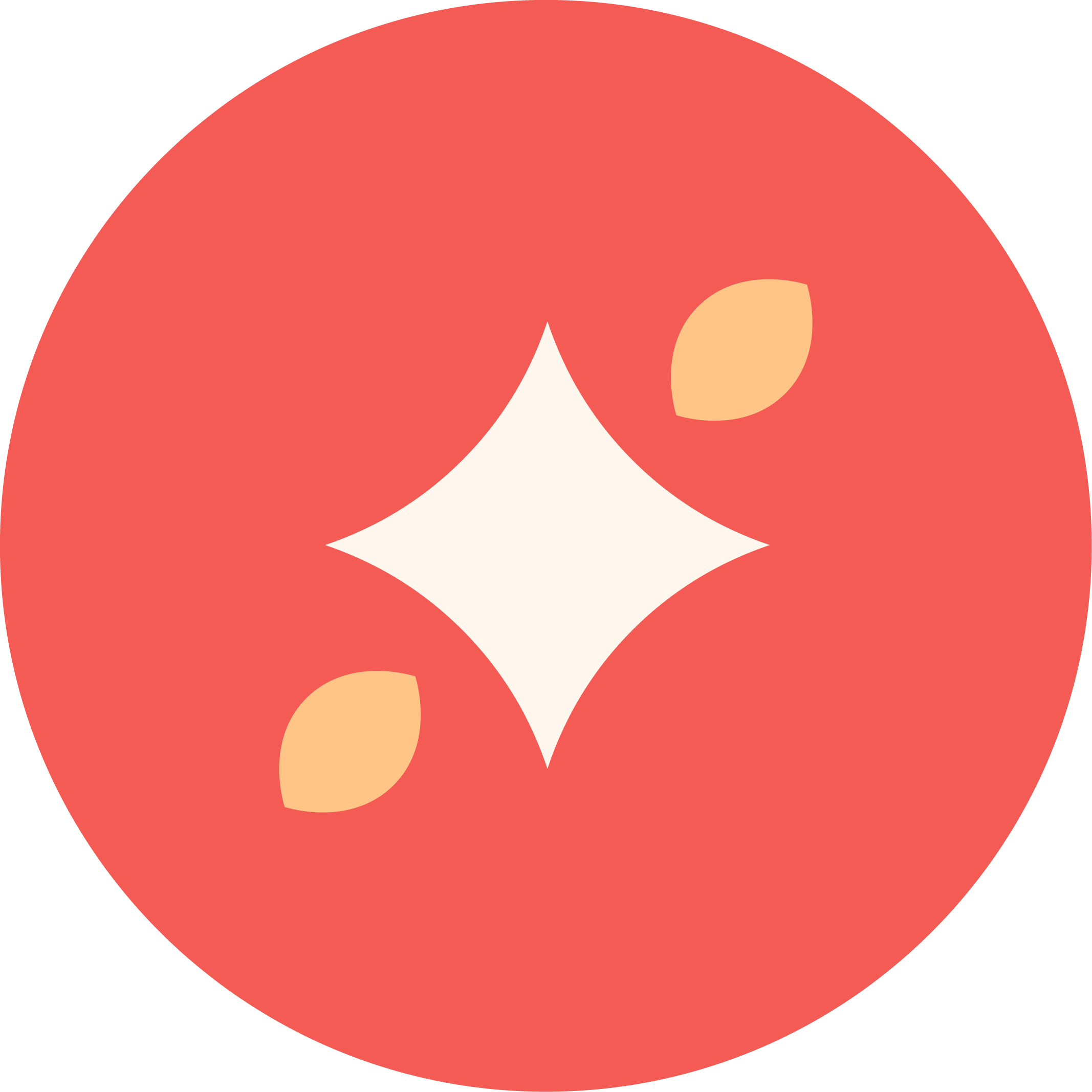 Illustration of a pink circle background with two seed-like shapes and a star, outlined in black.