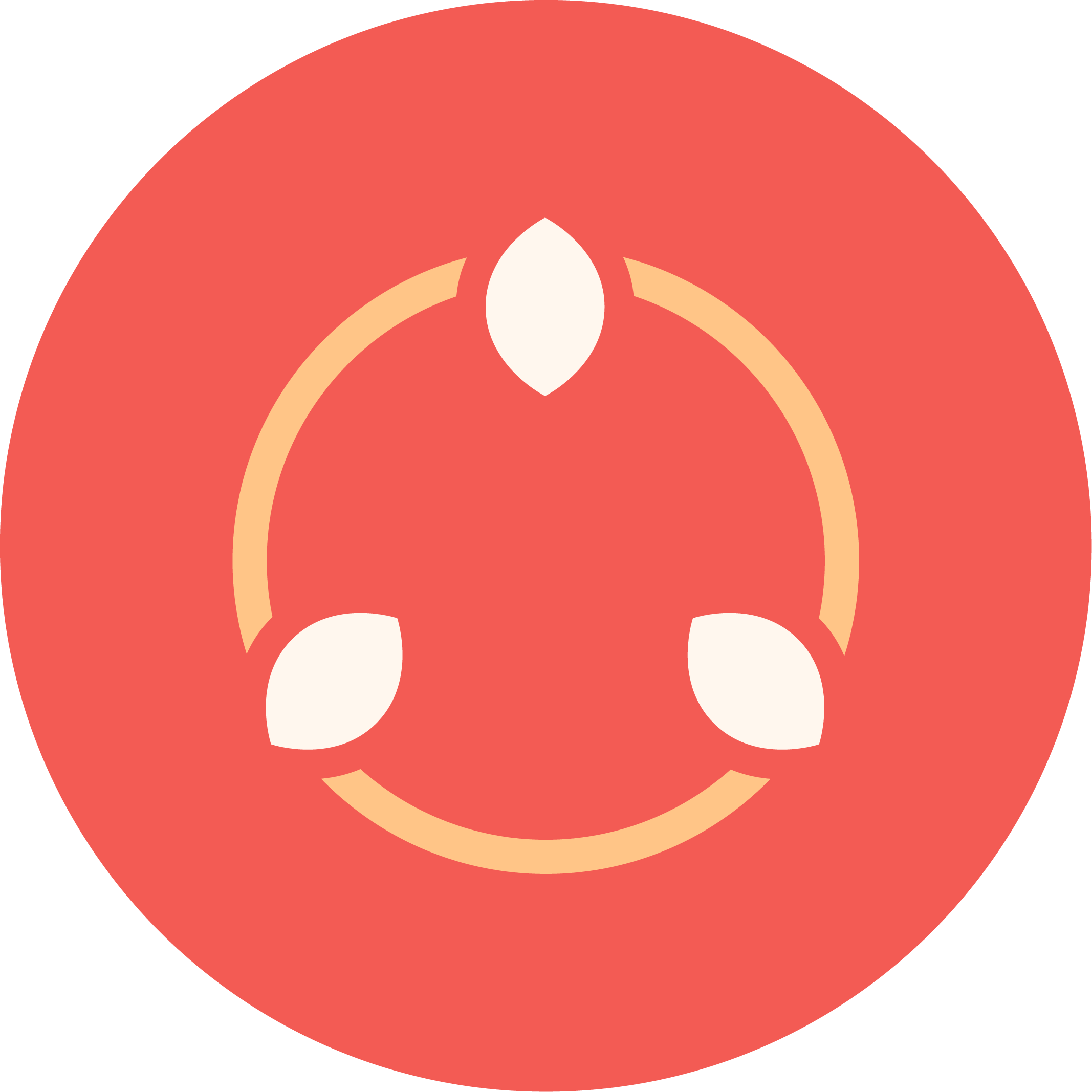 Illustration of a pink circle background with three seed-like shapes in a triangle layout, outlined in black.