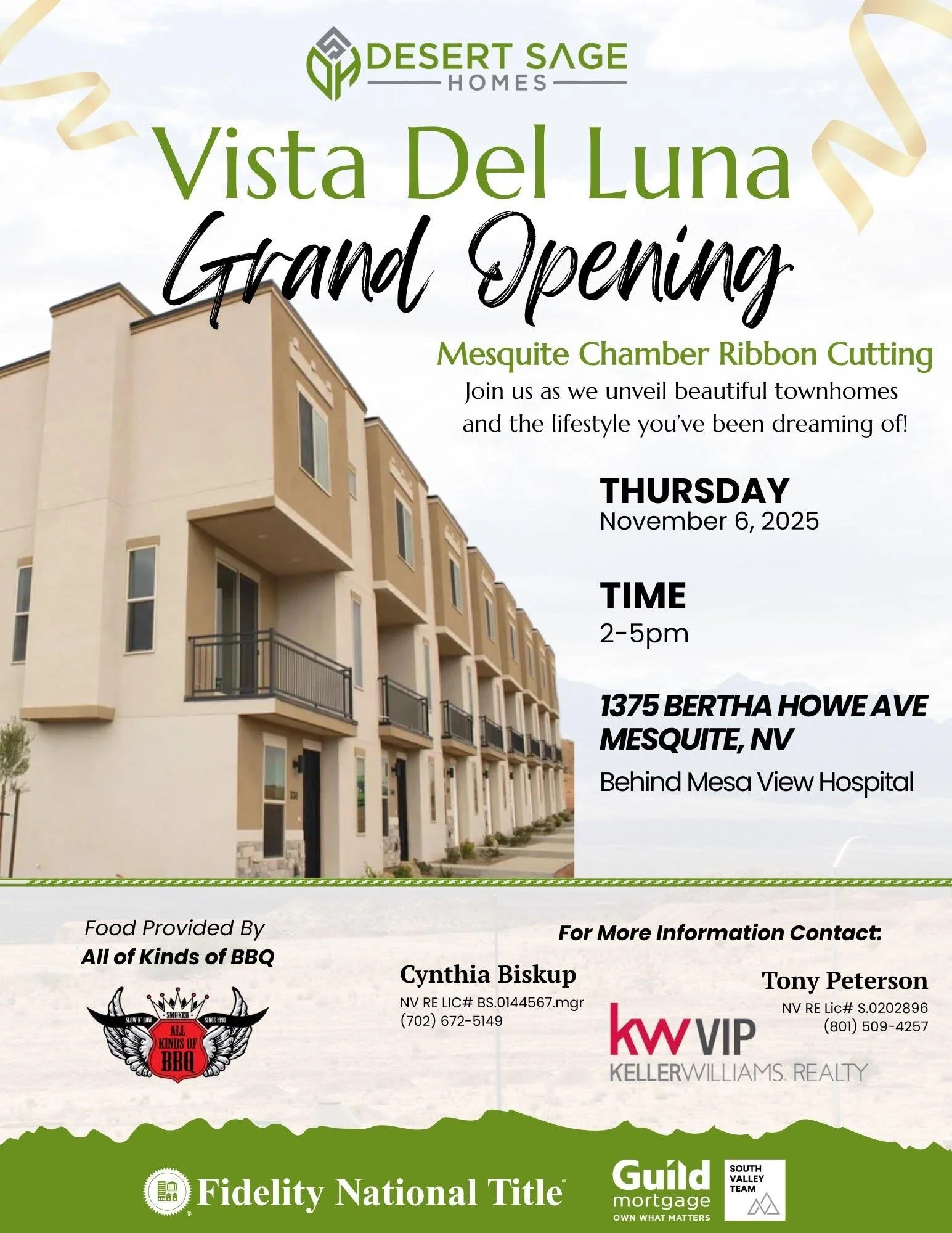 Join us for our Grand Opening of Vista Del Luna Townhomes Thursday, November 6!