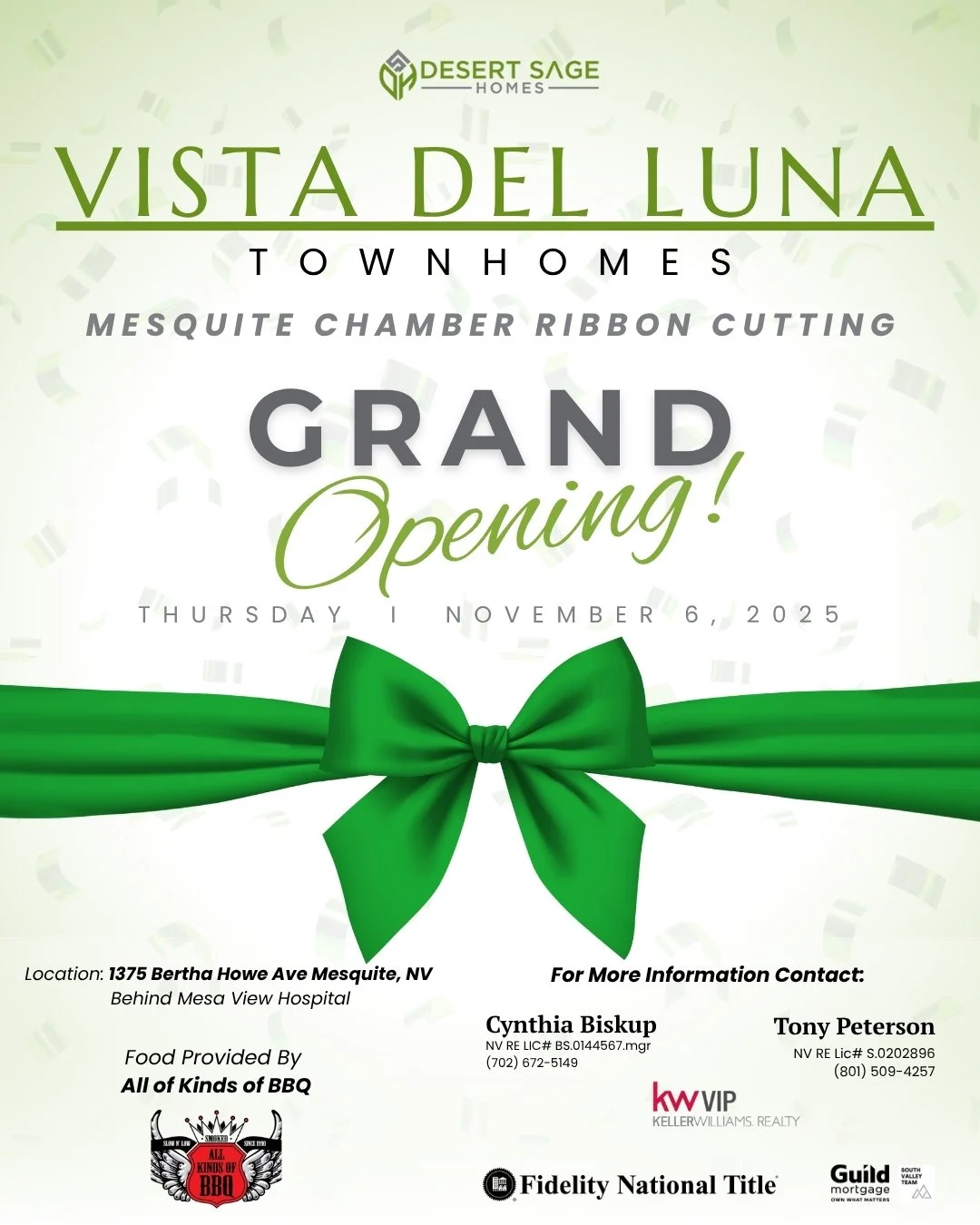 Today is the day!
Vista Del Luna is opening its doors!
Join us later at 2 PM as we unveil the newly built Vista Del Luna Townhomes a beautiful new community in Mesquite! Come celebrate with us, meet our team, tour the model homes, and enjoy delicious
