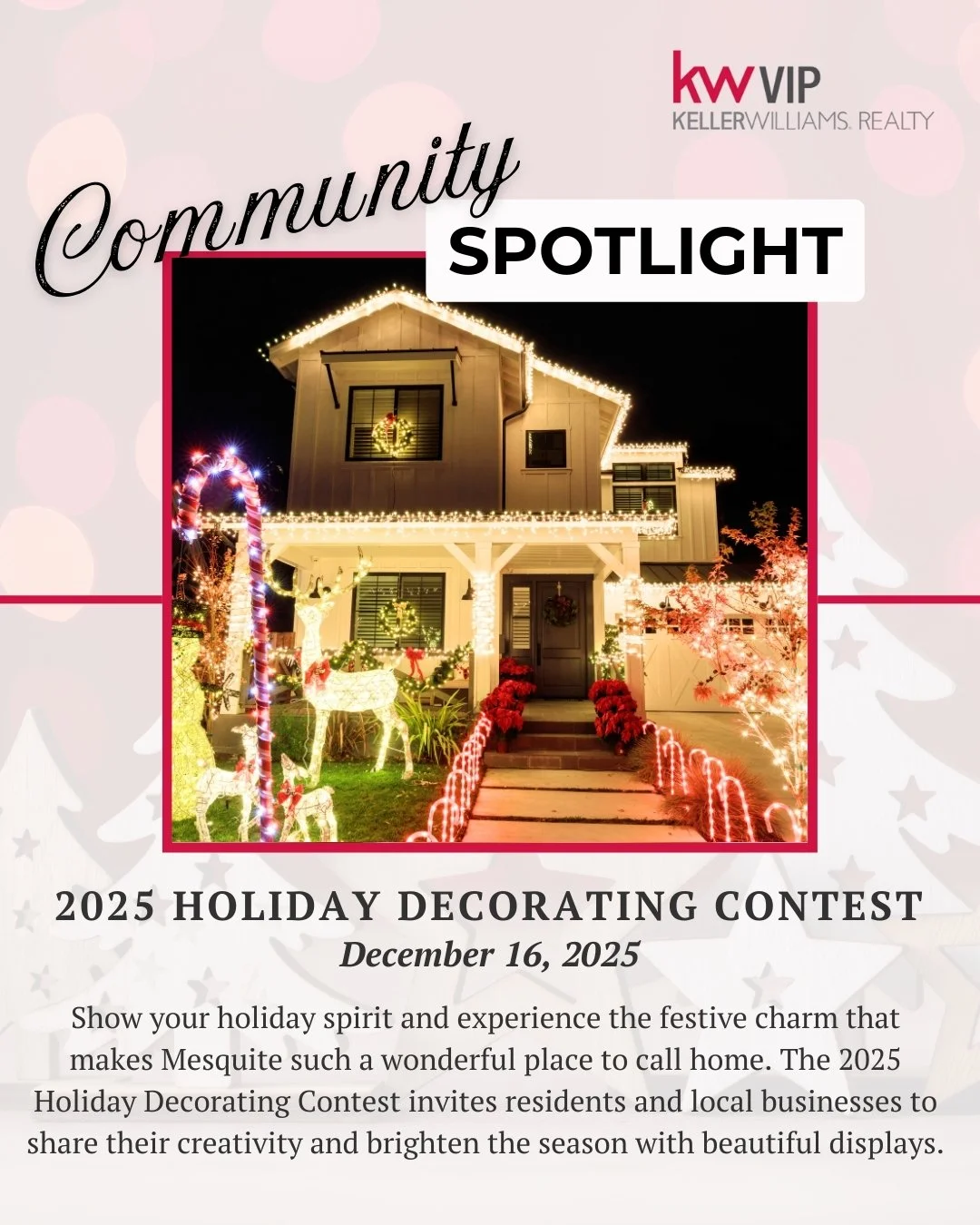 Show your holiday spirit and experience the festive charm that makes Mesquite such a wonderful place to call home. The 2025 Holiday Decorating Contest invites residents and local businesses to share their creativity and brighten the season with beaut