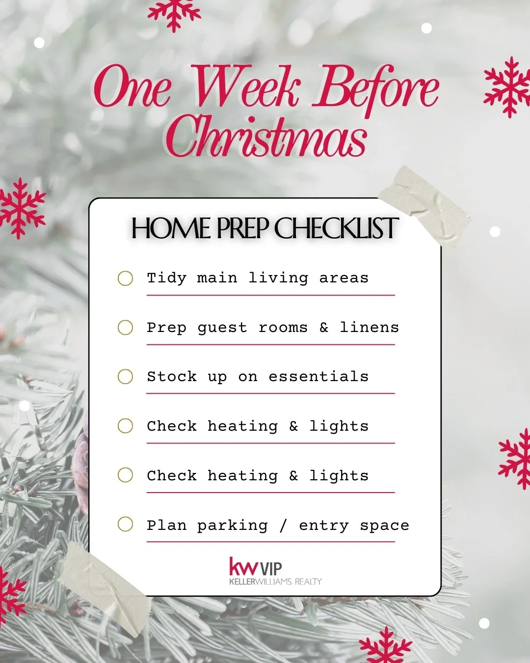 One week before Christmas is the perfect time to give your home a quick refresh before the celebrations begin.
A few simple steps can make hosting easier and the holidays more enjoyable: tidy high-traffic areas, prep guest rooms, stock up on househol