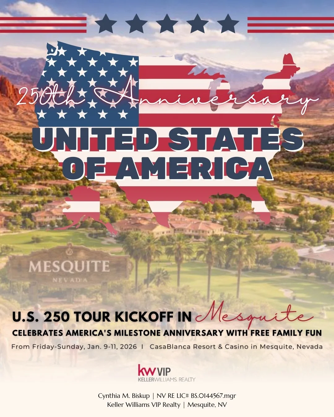 Community Spotlight 
The U.S. 250 Tour Kickoff is coming to Mesquite, and it&rsquo;s more than just an event. It&rsquo;s a reminder of why so many people choose to live here, from our beautiful scenery and lively neighborhoods to the way our communit