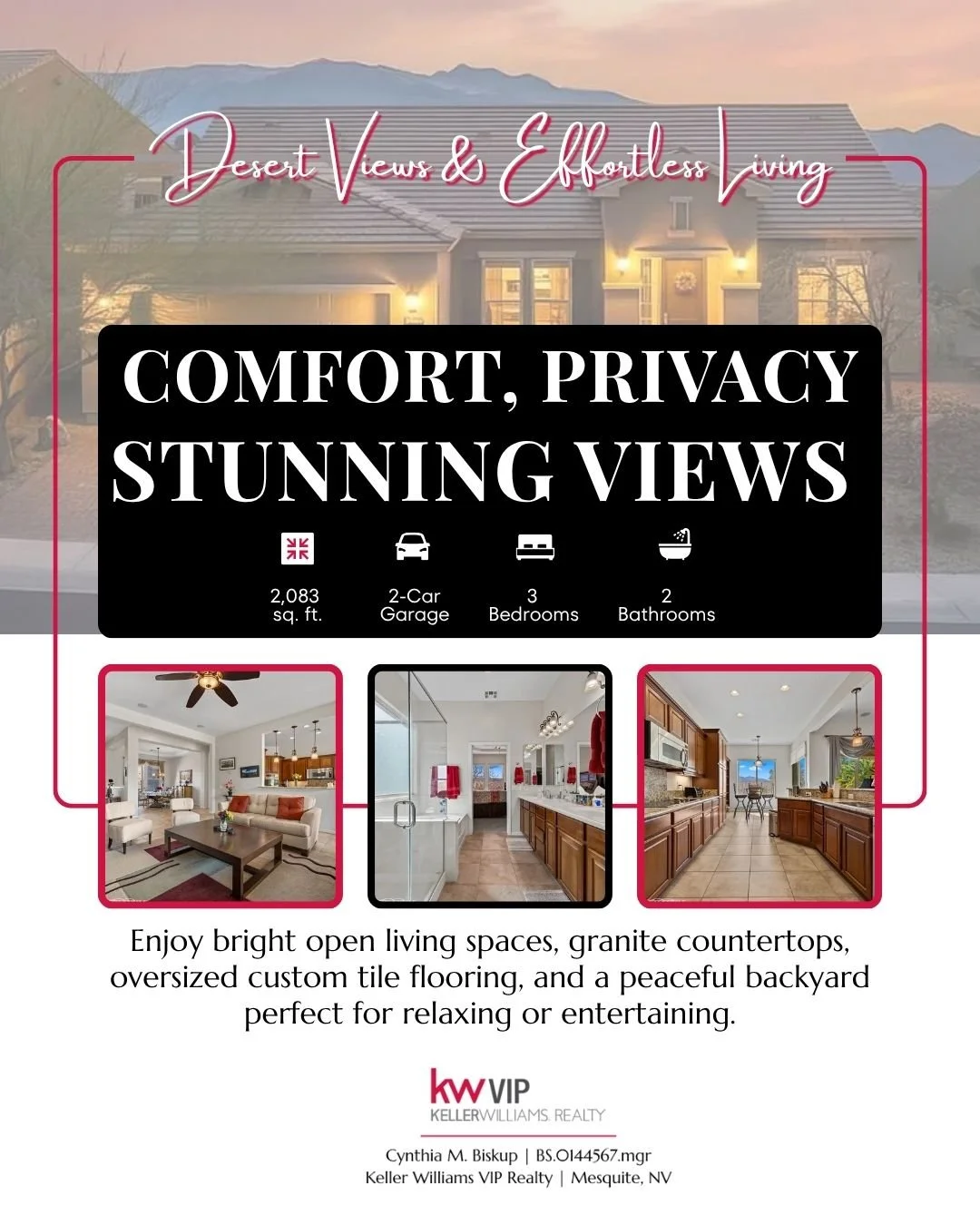 PRICE ADJUSTED!

An incredible opportunity to own a beautifully maintained home with stunning Virgin Mountain views in the desirable Split-Rail neighborhood of Sun City Mesquite.

✔ 3 Bedrooms
✔ 2 Bathrooms
✔ 2,083 Sq. Ft.
✔ Spacious open living area