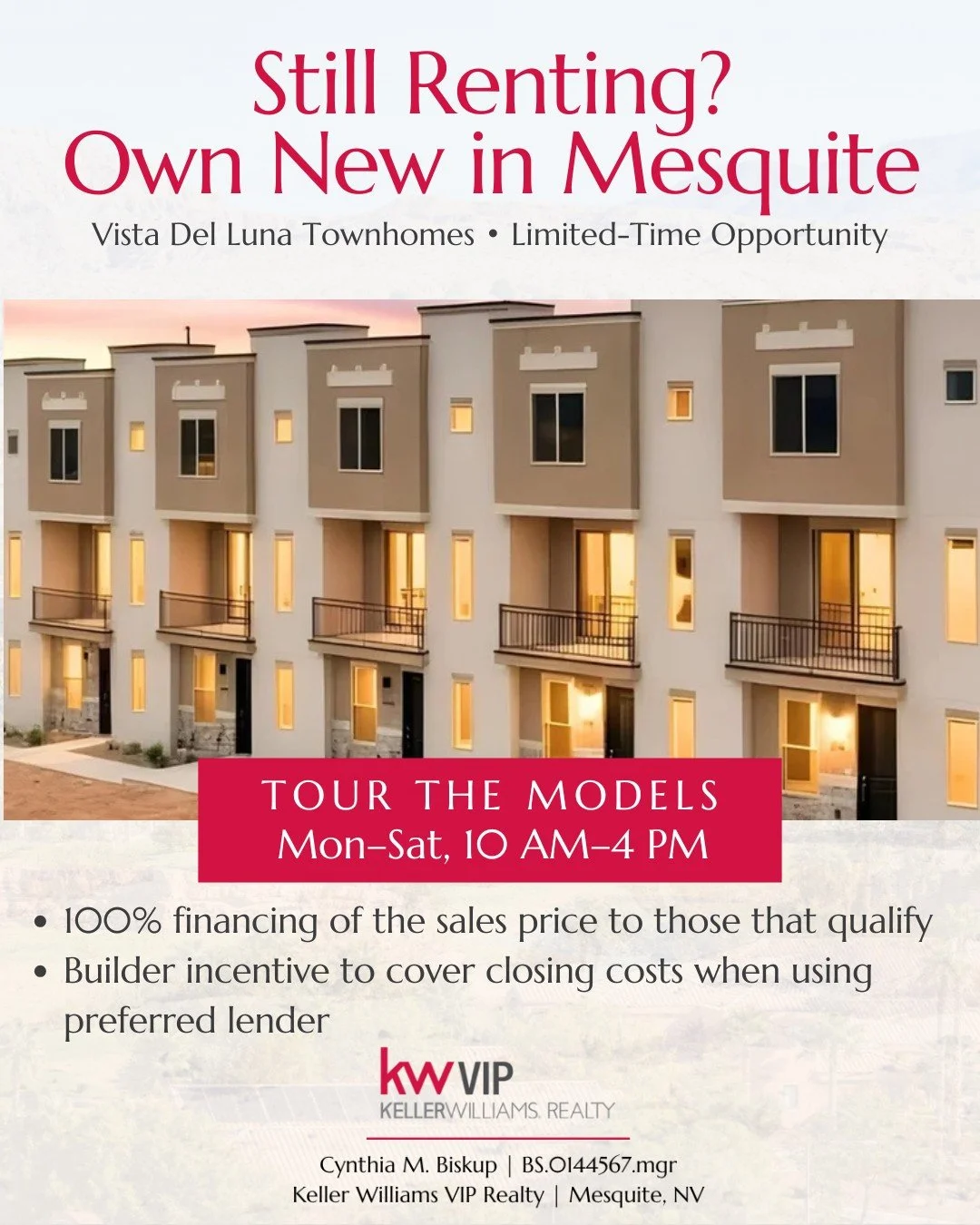 Still renting in Mesquite? A brand-new townhome may be more within reach than you think.

Vista Del Luna Townhomes is offering a limited-time May opportunity for qualified buyers, including possible 100% financing and builder incentives that may help
