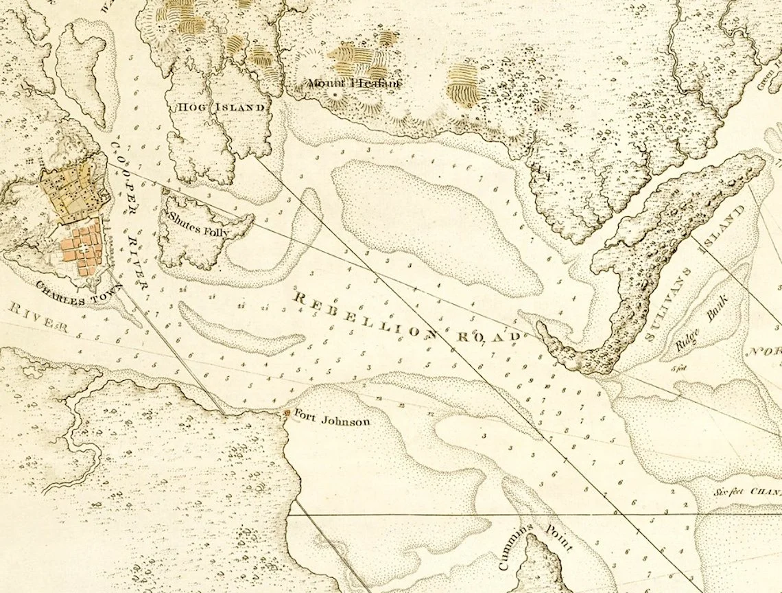 1777 map of The Harbour of Charles Town in South Carolina