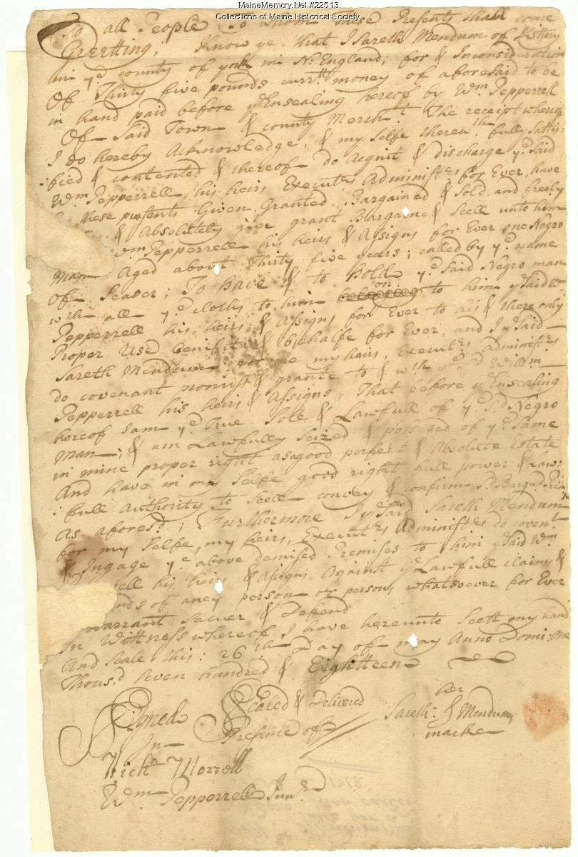 
William Pepperrell receipt for purchase of enslaved man, 1718