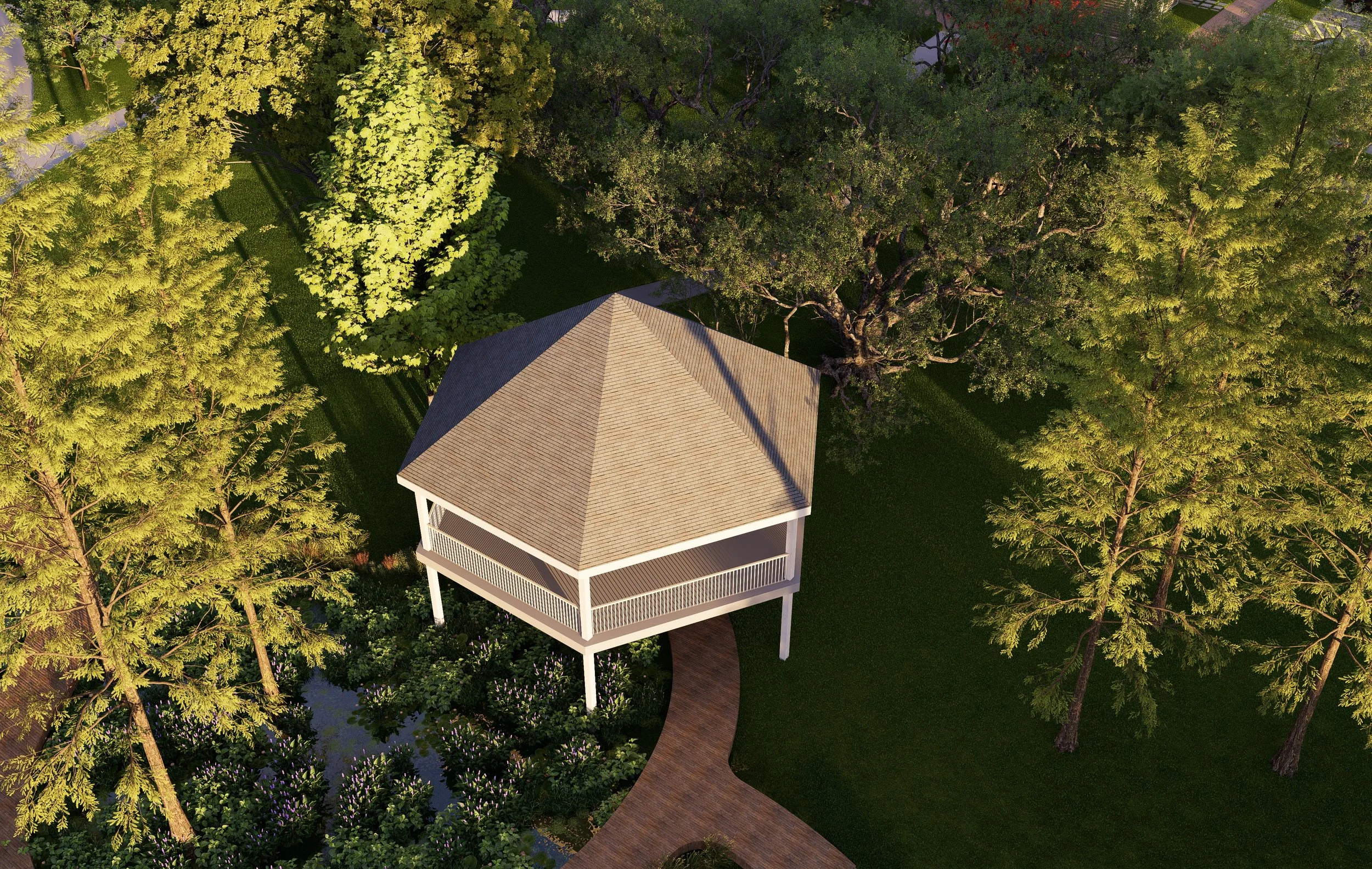 Gazebo Drone Shot, Sunset - Jean Lafitte, New Orleans