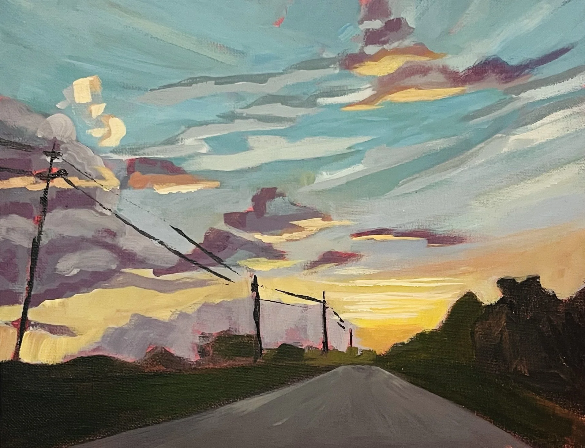 Soft Sunset Through the Power Lines 11x14